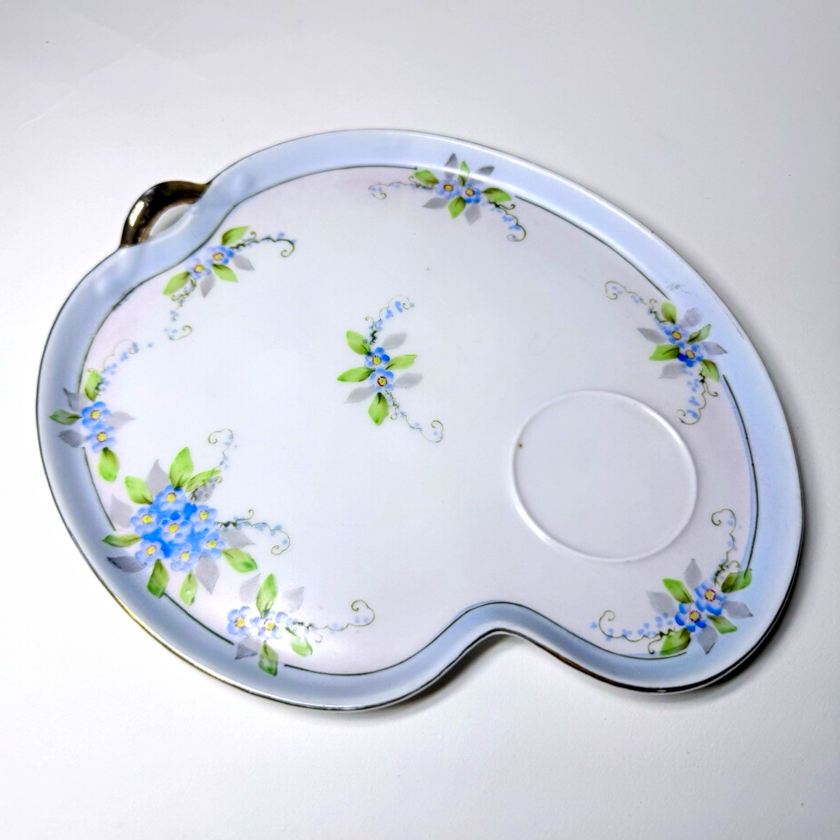 Vintage Hand Painted Snack Plate Tray Palette Forget Me Not Blue Floral Vintage Hand Painted Snack Plate Tray Palette Forget Me Not Blue Floral