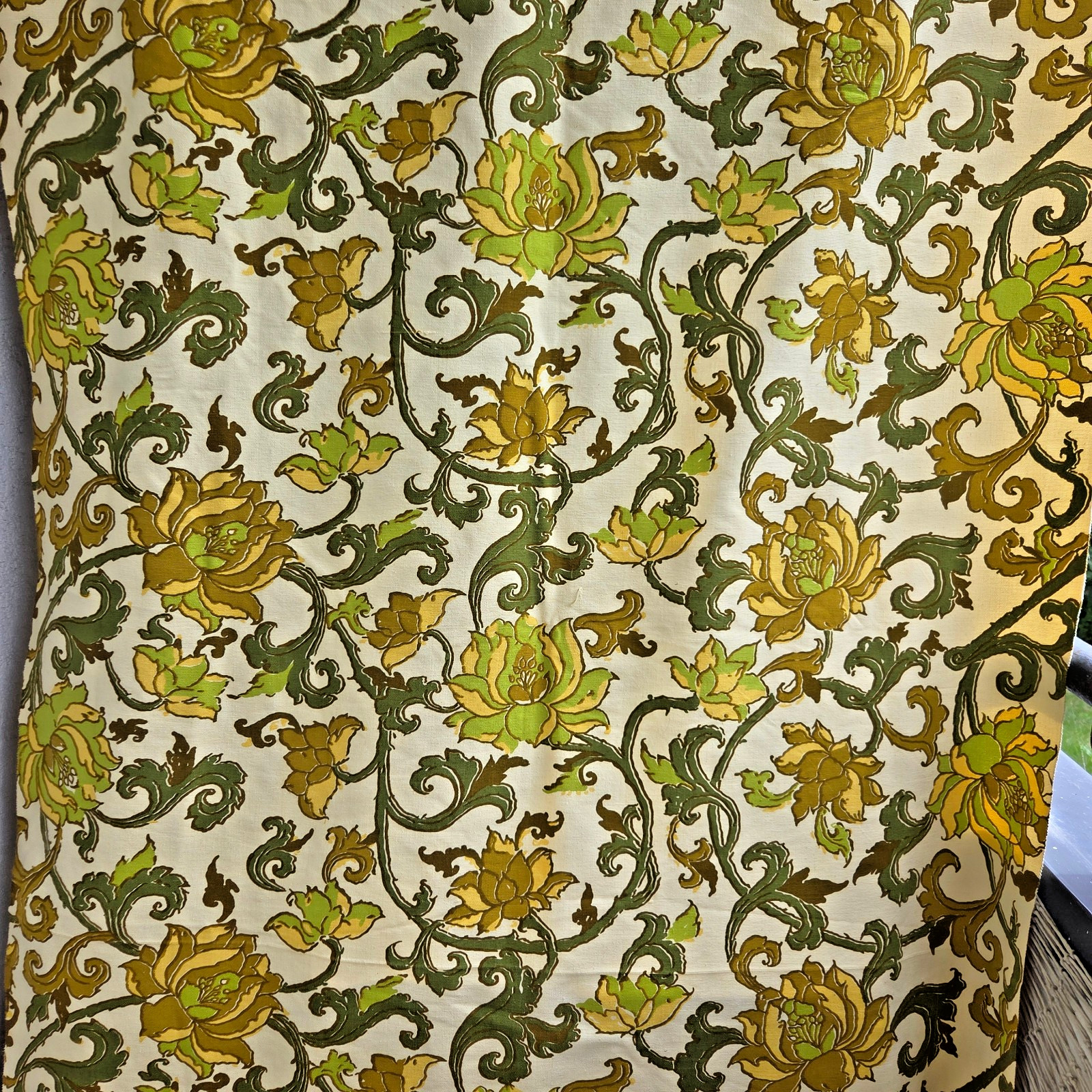 Baroque Floral Fabric Yardage | 1970s Olive Green Gold Upholstery Canvas Baroque Floral Fabric Yardage | 1970s Olive Green Gold Upholstery Canvas