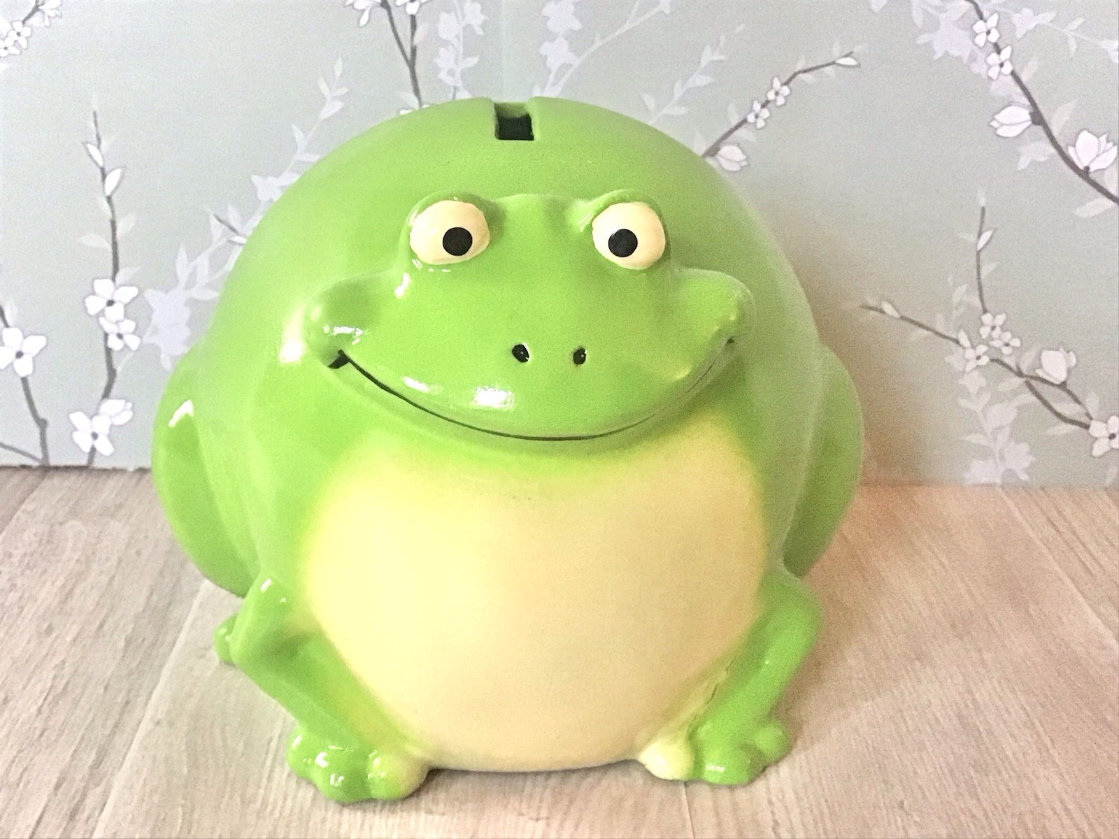 Vintage Frog Piggy Bank Rare Round Ball Shaped Frog Green Unique Frog Decor 