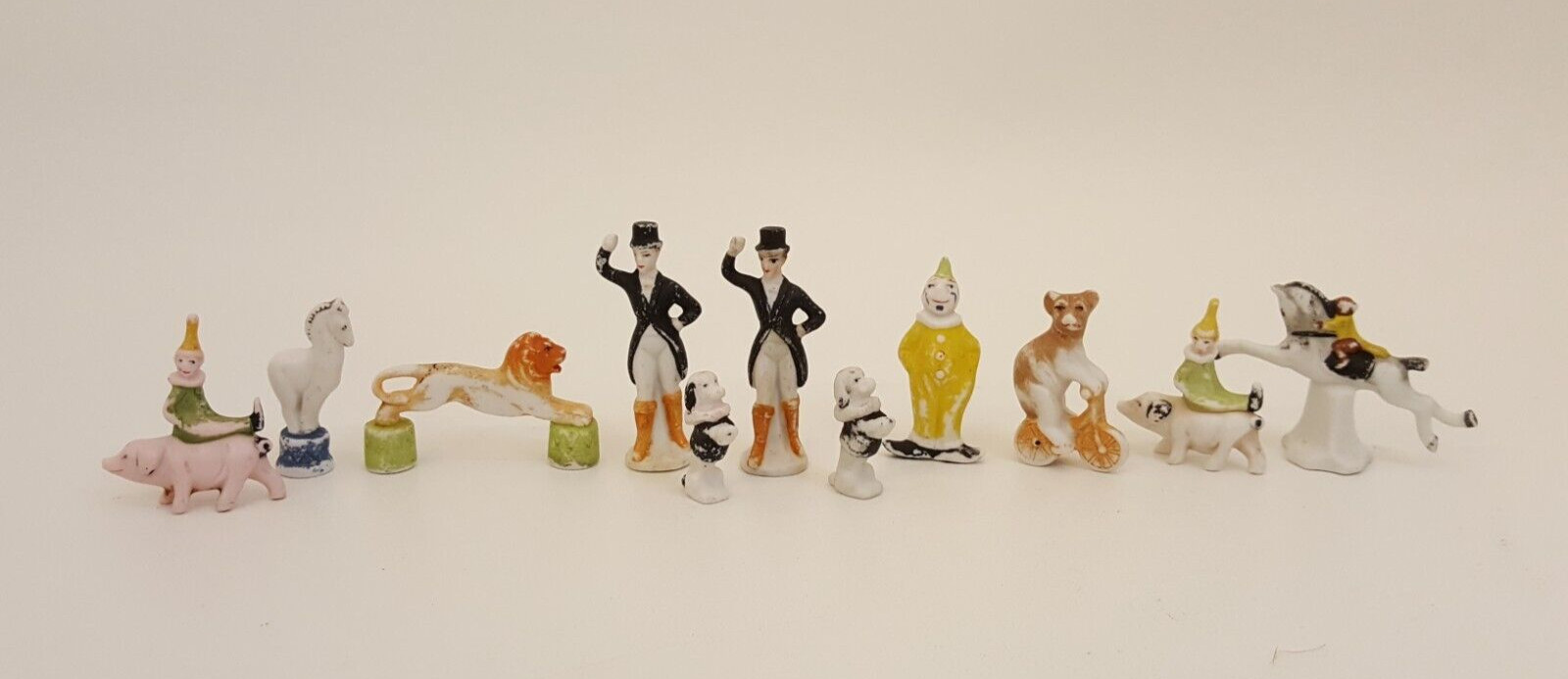 Antique late 1800s bisque porcelain circus cake toppers Germany 1886 lot of 11 Antique late 1800s bisque porcelain circus cake toppers Germany 1886 lot of 11