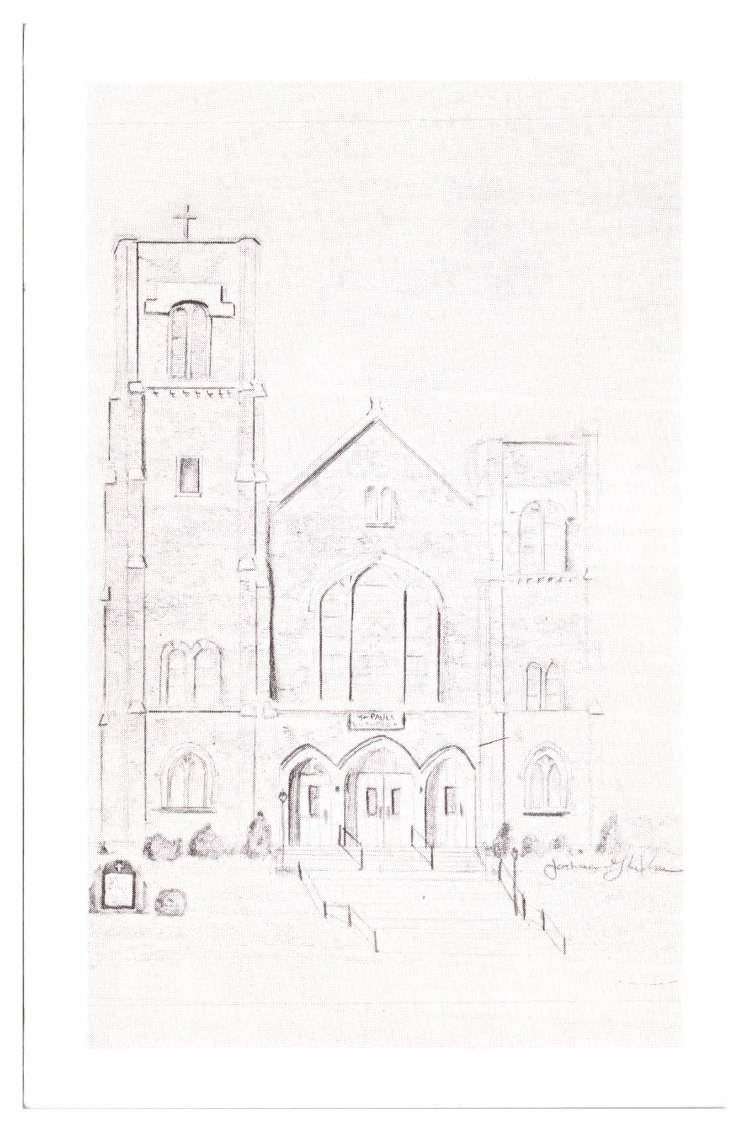 VTG St. Paul\'s Lutheran Church, Sketch, Drawing, Oconomowoc, WI Postcard