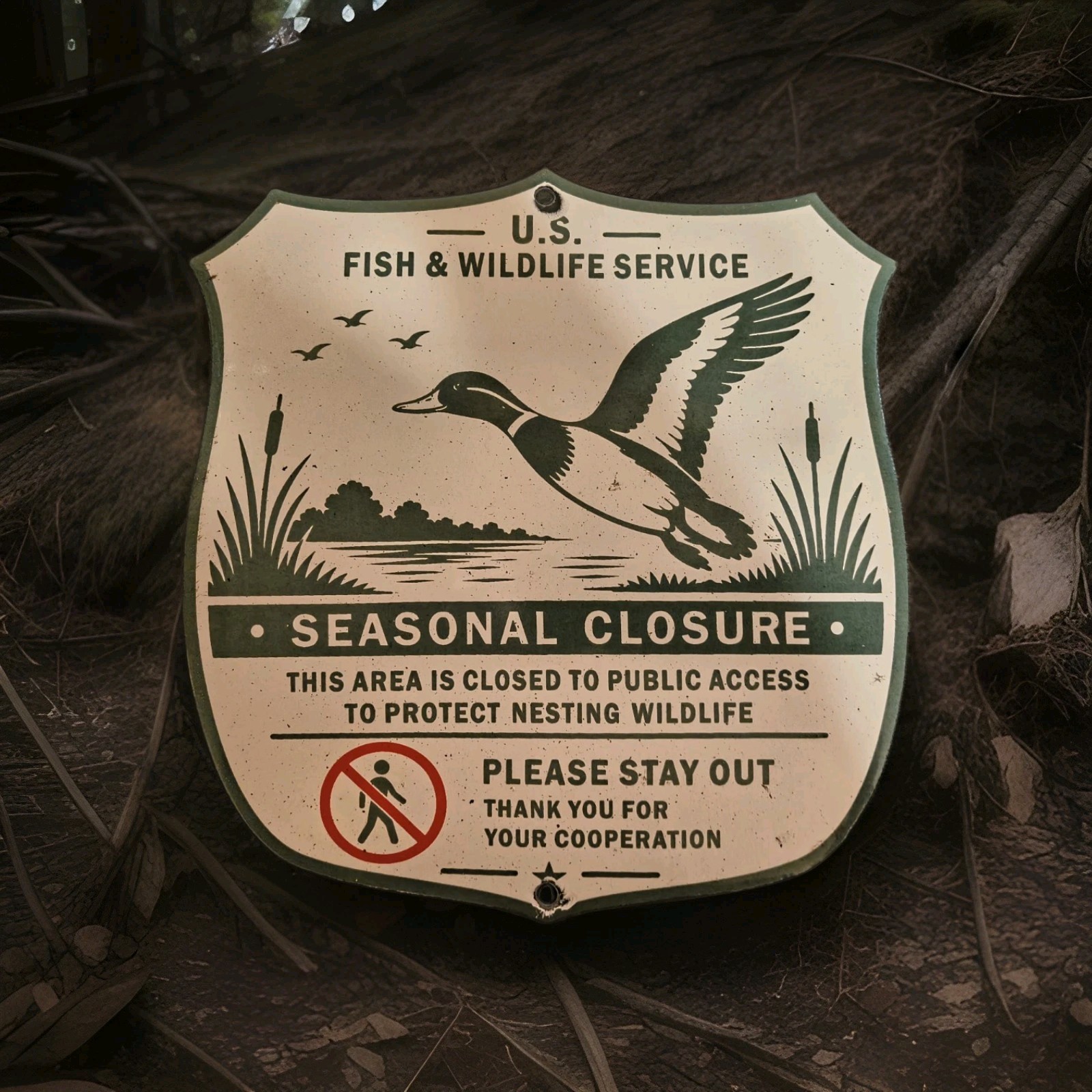 Vintage US Fish Wildlife Refuge Porcelain Sign Seasonal Closure Protect Nesting Vintage US Fish Wildlife Refuge Porcelain Sign Seasonal Closure Protect Nesting