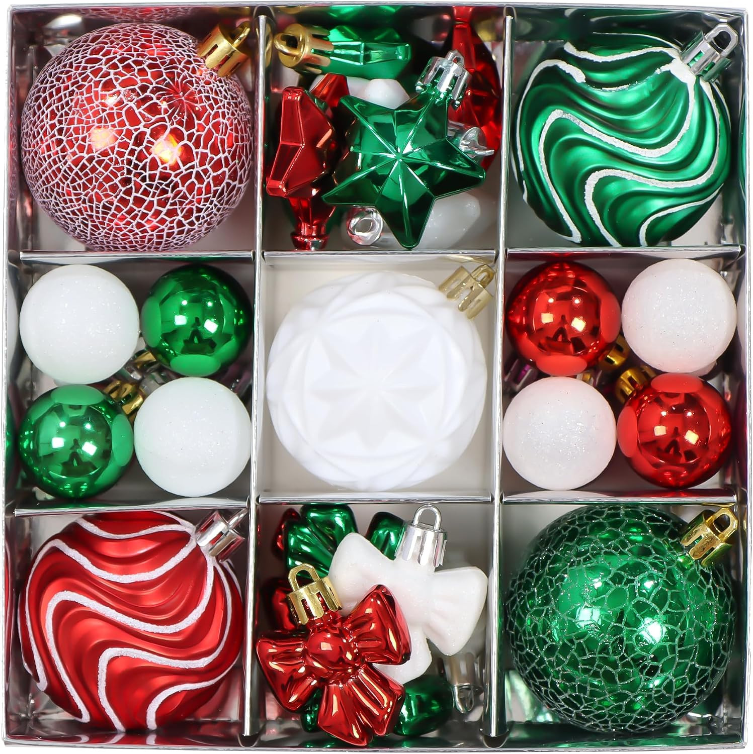 37Pcs Red White Green Christmas Ornaments Mini Vintage Tree Decorations