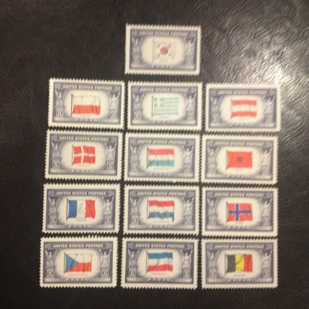  OVERRUN COUNTRIES US Stamps from the 1940's.flag of each AXIS captured country 