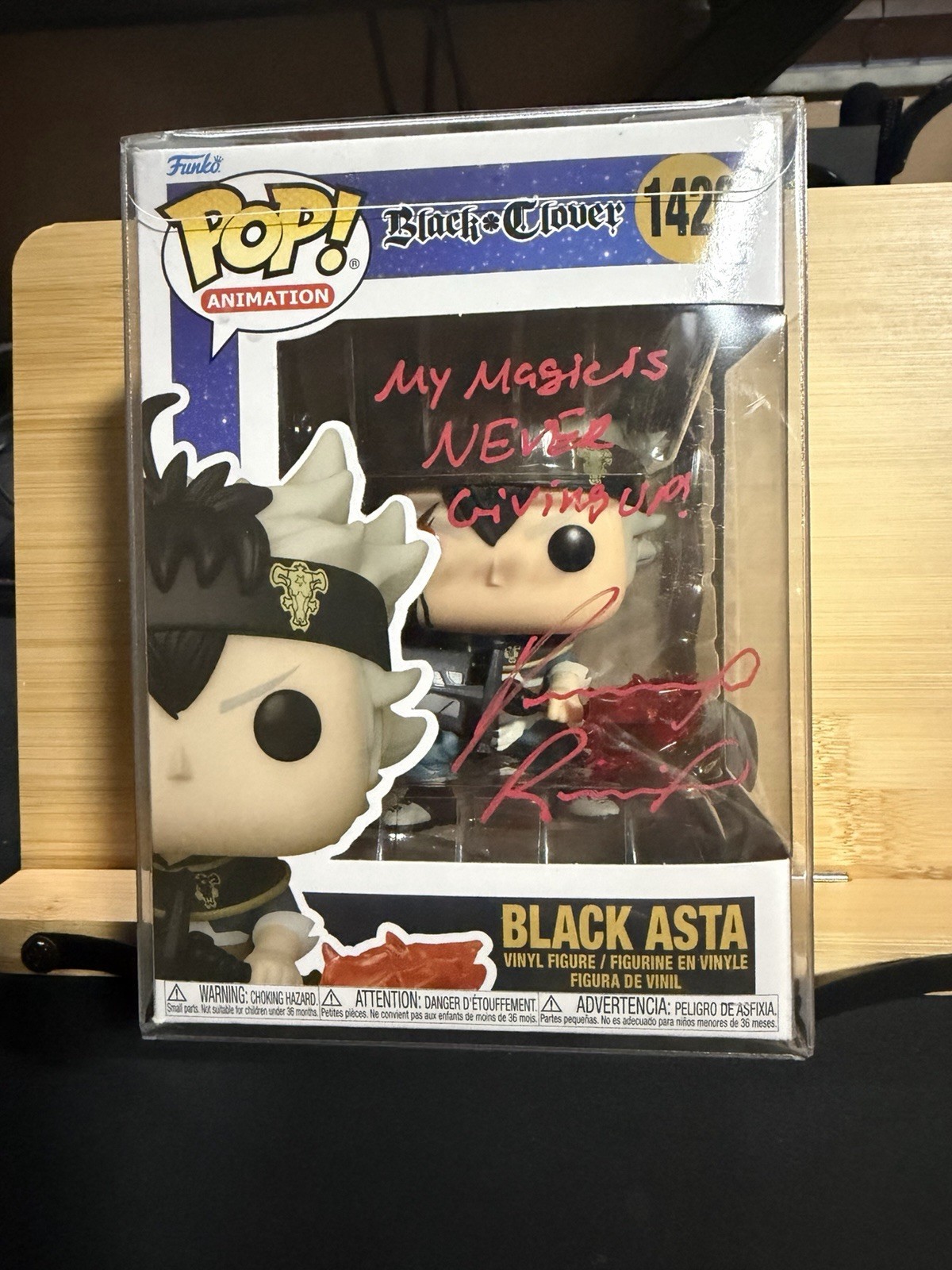 BLACK CLOVER FUNKO 1420 BLACK ASTA SIGNED W/ COA DALLAS REID VOICE OF ASTA BLACK CLOVER FUNKO 1420 BLACK ASTA SIGNED W/ COA DALLAS REID VOICE OF ASTA