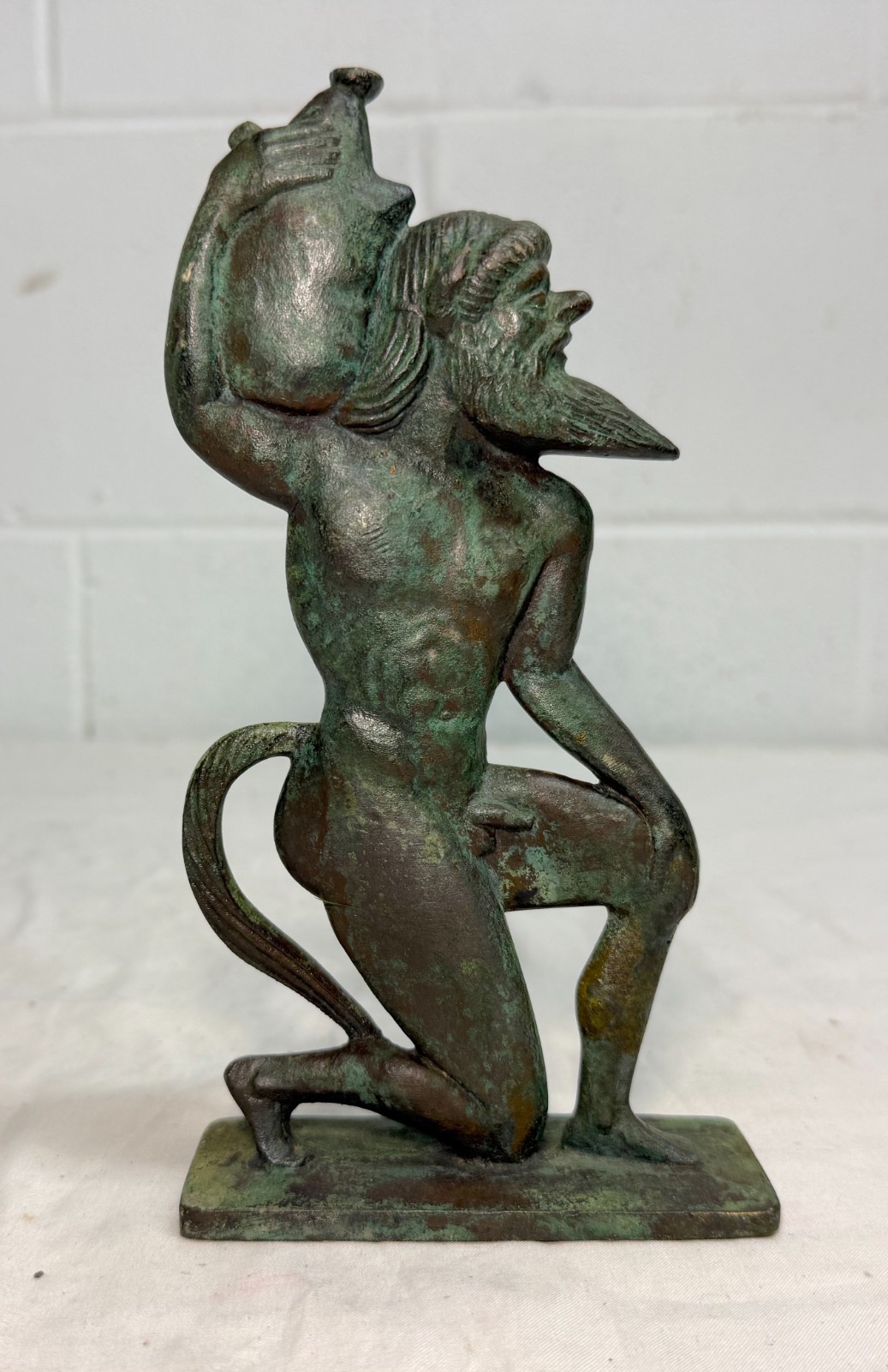 Antique Satyr Greek mythical Creature solid Bronze statue sculpture artifact