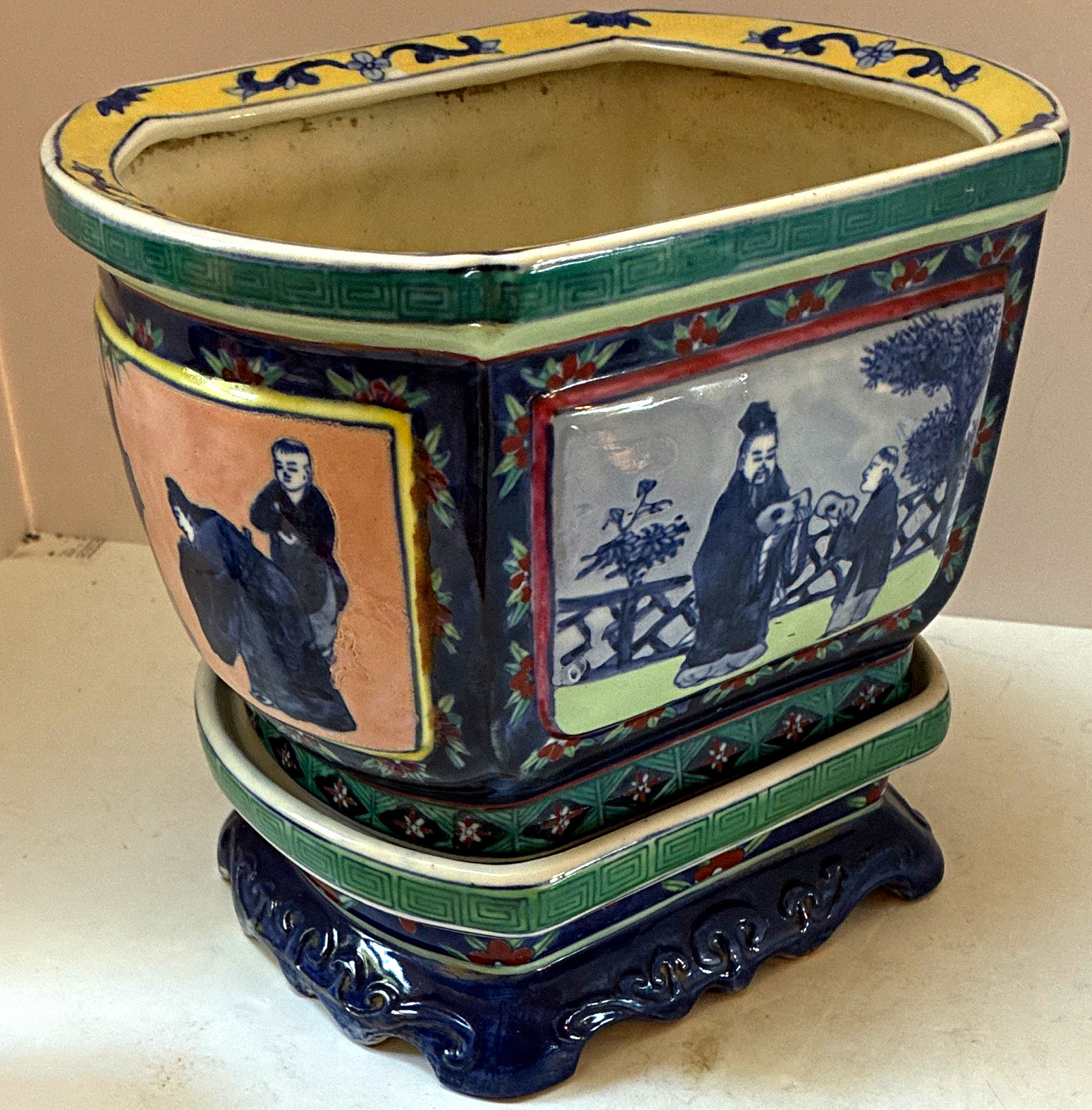  Vintage Chinese Famille Rose Polychrome Porcelain Jardiniere Planter Stand 8.5