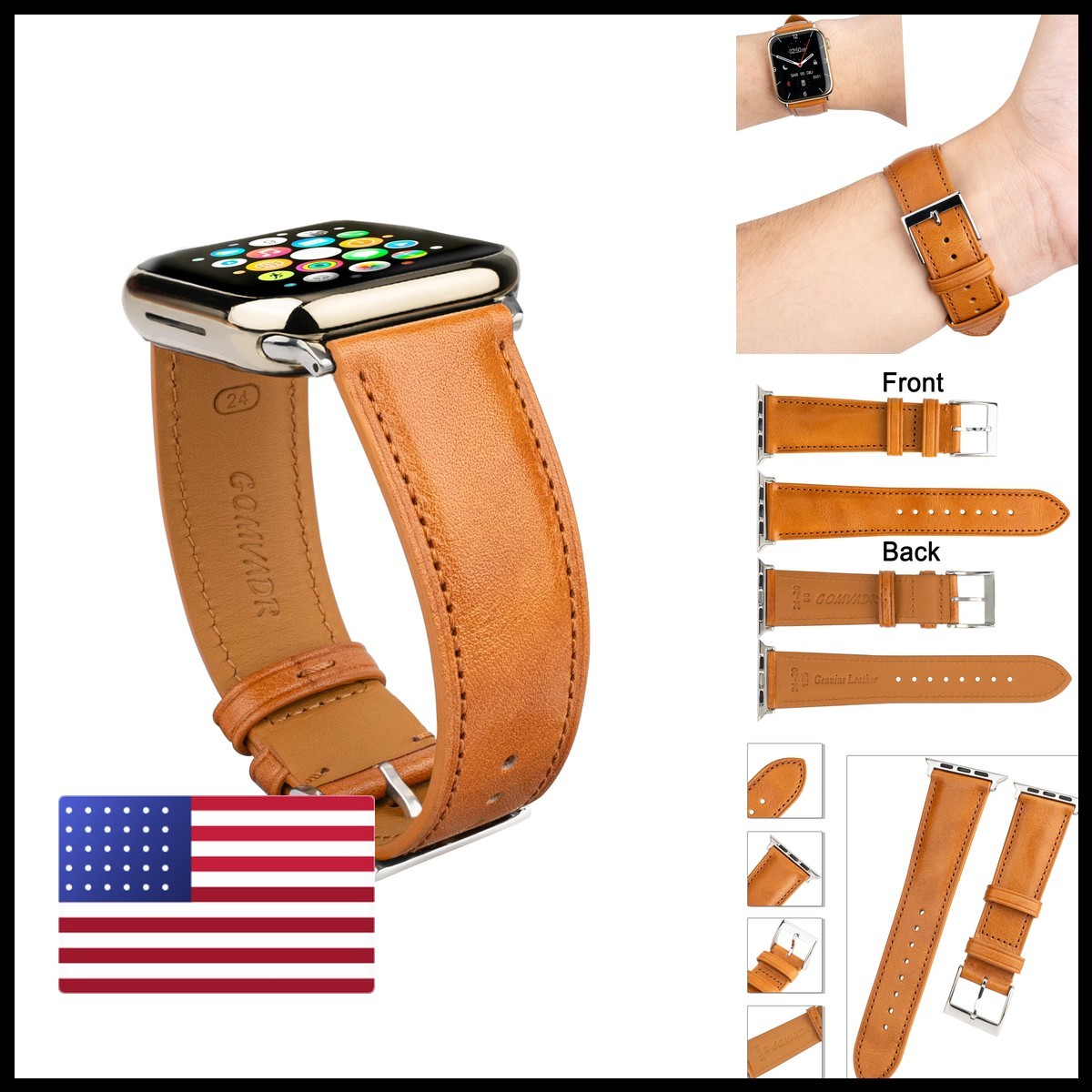Gomvadr Leather Bands Compatible Men's Apple Watch Band 49mm, Replacement Gomvadr Leather Bands Compatible Men's Apple Watch Band 49mm, Replacement