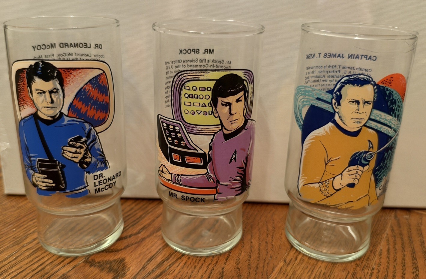 Vintage Star Trek Drinking Glasses Set of 3 Kirk Spock McCoy Collectible Vintage Star Trek Drinking Glasses Set of 3 Kirk Spock McCoy Collectible