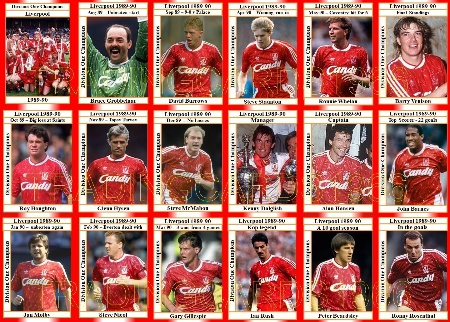 Liverpool First Division Champions 1989-90 Football Trading Cards please read