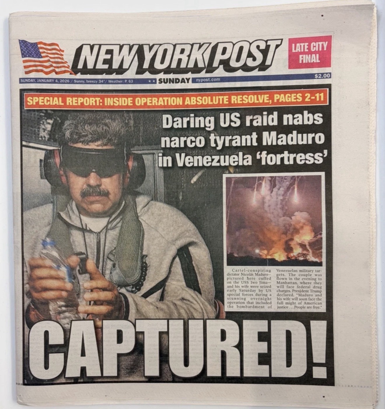 The New York Post Sunday January 4 /2026 MADURO CAPTURED