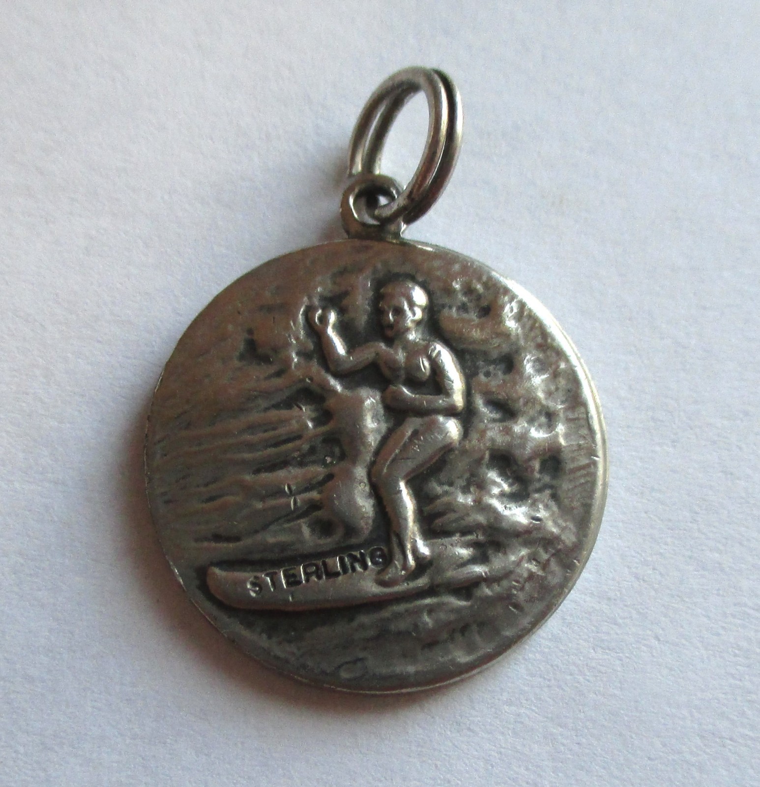 VINTAGE STERLING SILVER ENAMEL SURFER SAINT CHRISTOPHER MEDAL CHARM PENDANT VINTAGE STERLING SILVER ENAMEL SURFER SAINT CHRISTOPHER MEDAL CHARM PENDANT