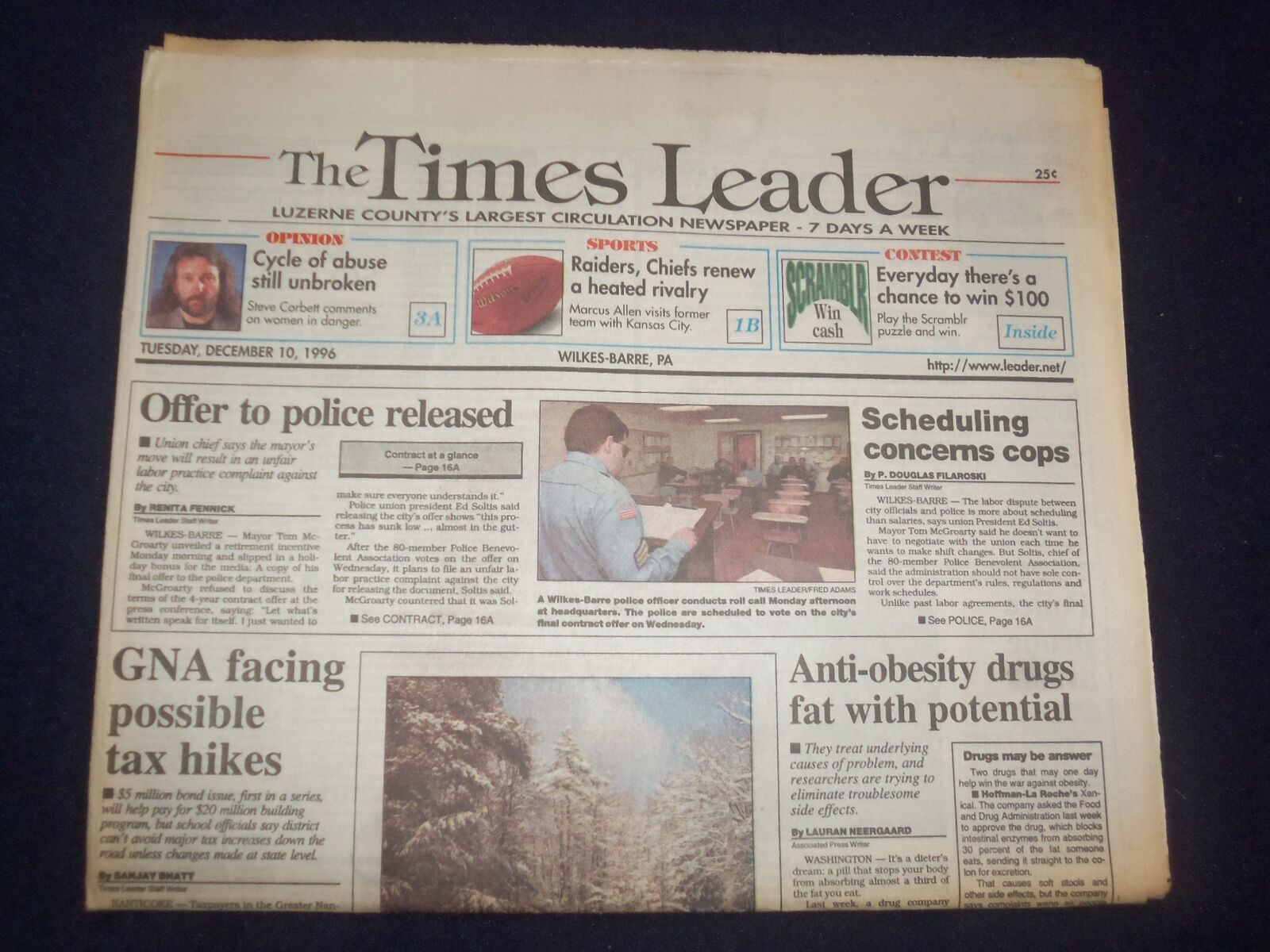 1996 DEC 10 WILKES-BARRE TIMES LEADER - GNA FACING POSSIBLE TAX HIKES - NP 8174