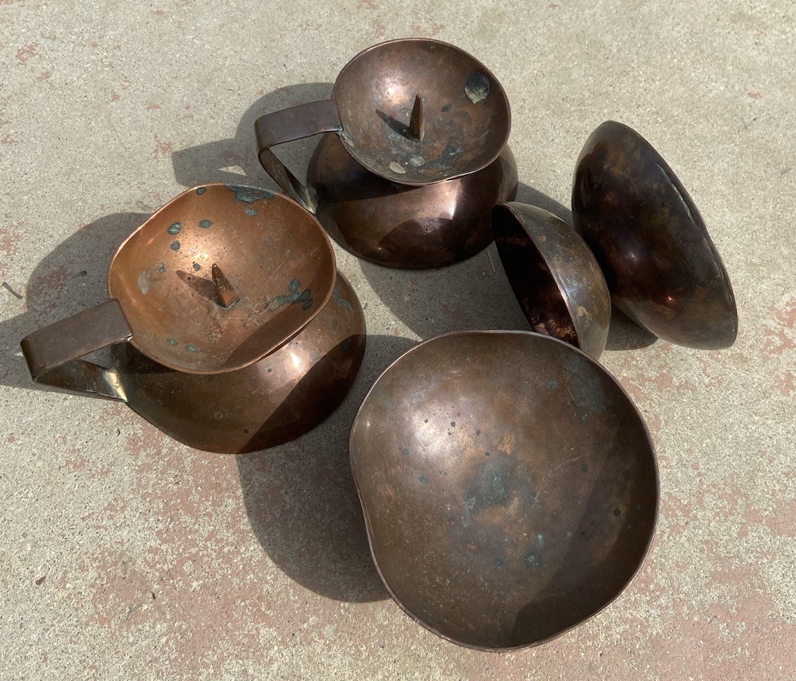 Vintage Antique Copper Candle Holders Chambersticks & Hand Hammered Bowls Lot Vintage Antique Copper Candle Holders Chambersticks & Hand Hammered Bowls Lot