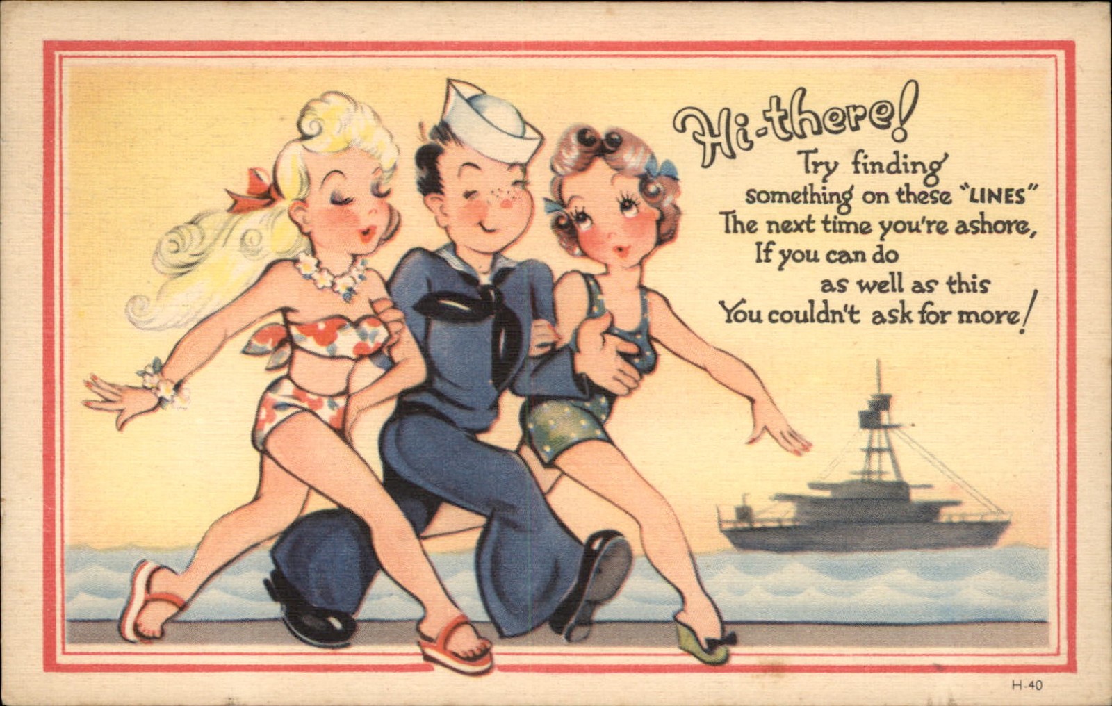 Sailor and bathing beauties Humor Grinnell Litho Co. c1920s-30s Vintage Postcard Sailor and bathing beauties Humor Grinnell Litho Co. c1920s-30s Vintage Postcard