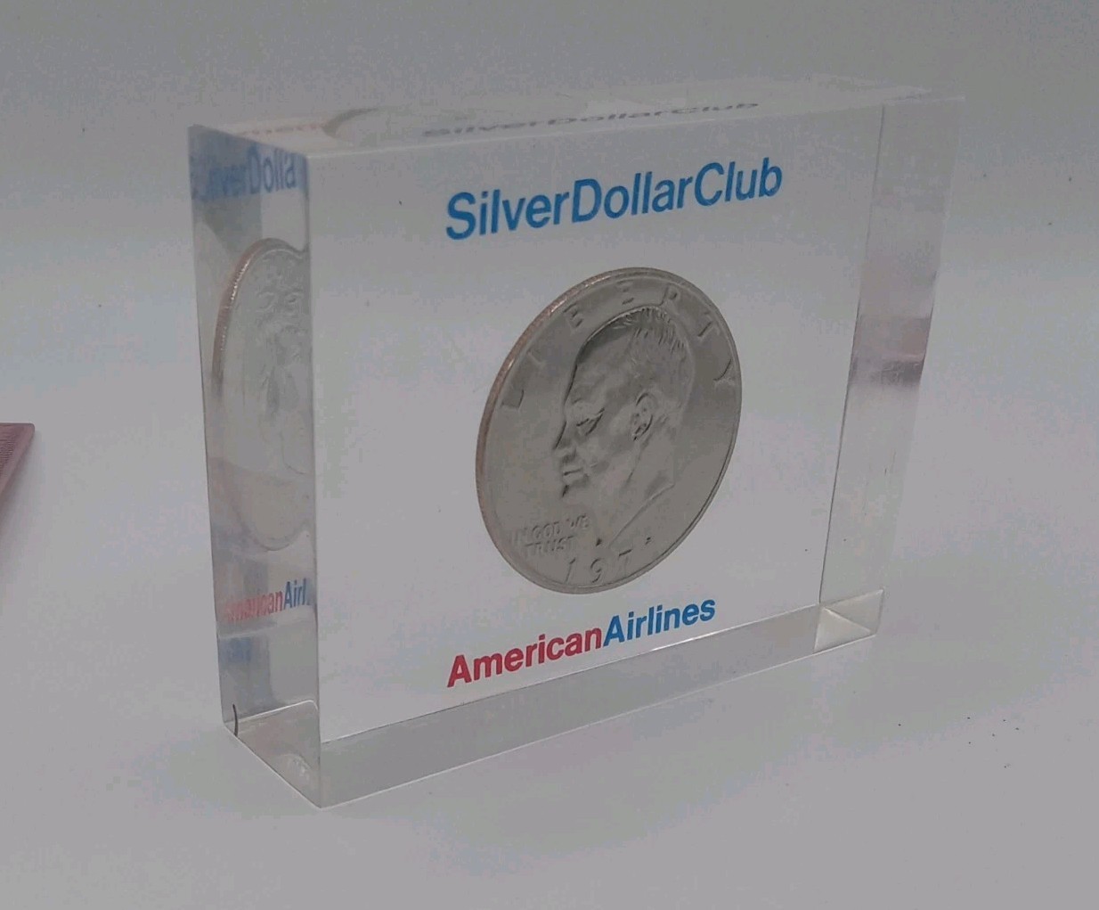 American Airlines Vintage Silver Dollar Club Paperweight 1971 American Airlines Vintage Silver Dollar Club Paperweight 1971