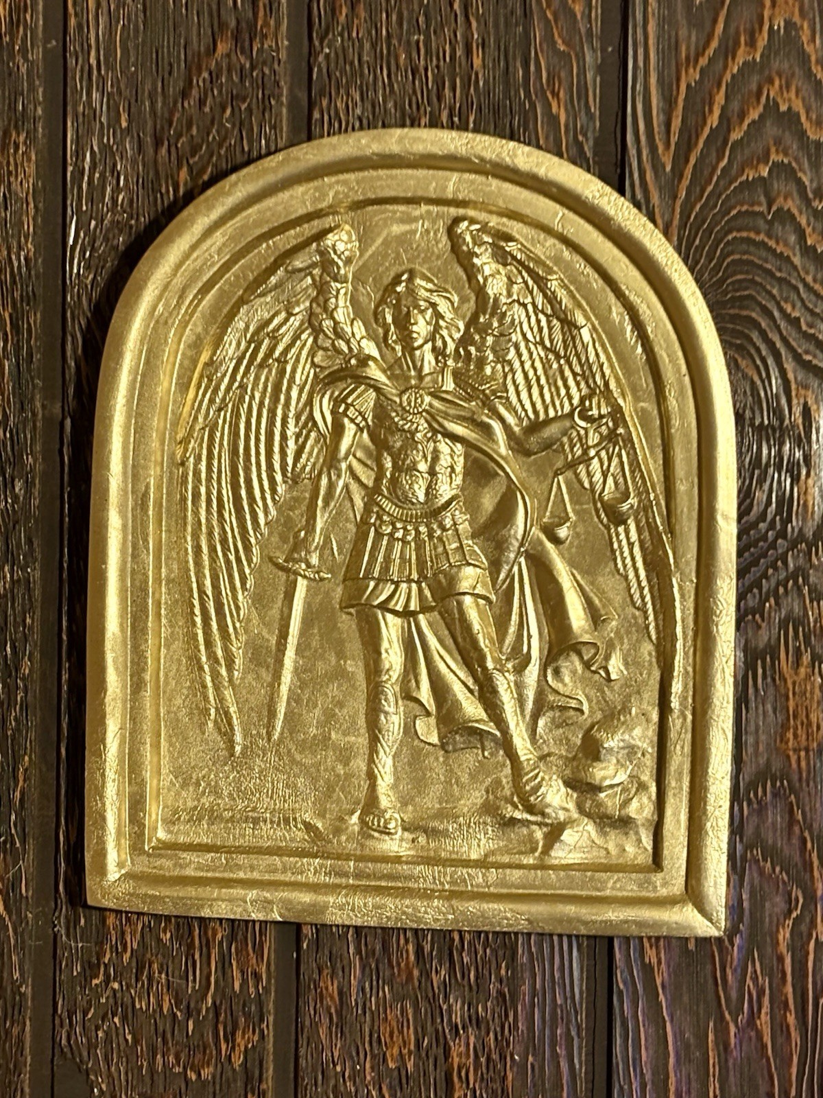 Saint Michael The Archangel Plaque. Handmade Hand Painted (Rare) 12 x 10 INCHES