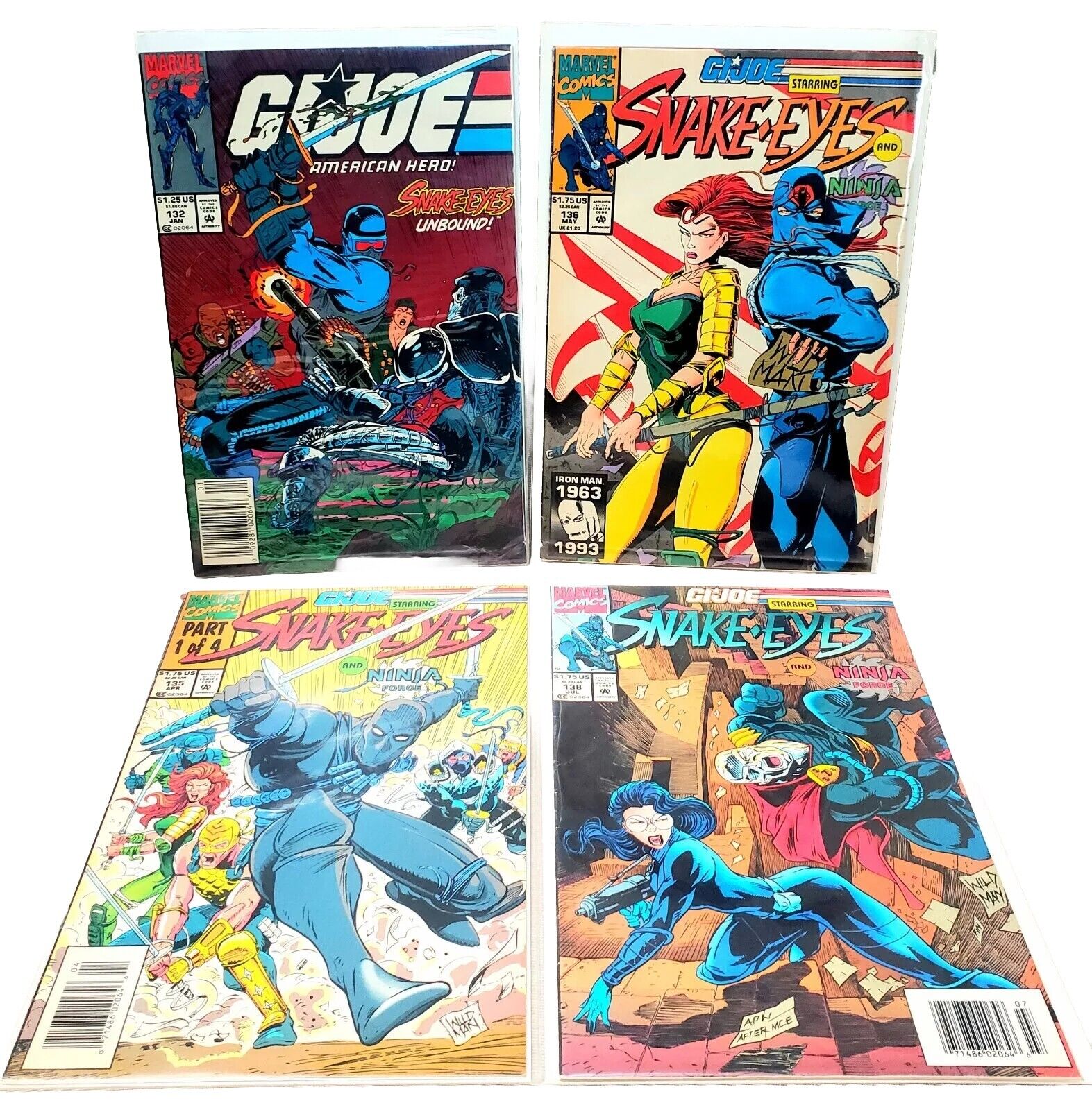 1993 G.I. Joe Snake Eyes  Lot #132 #135 #136 #138 4x Lot Run RARE Marvel ~ VG-VF
