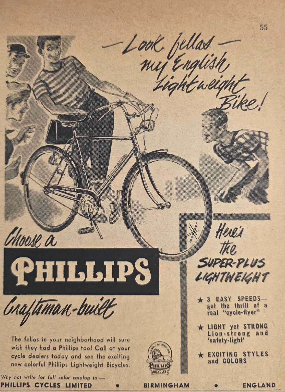 1956 Print Ad Phillips Super-Plus Lightweight Bicycles  Birmingham,England