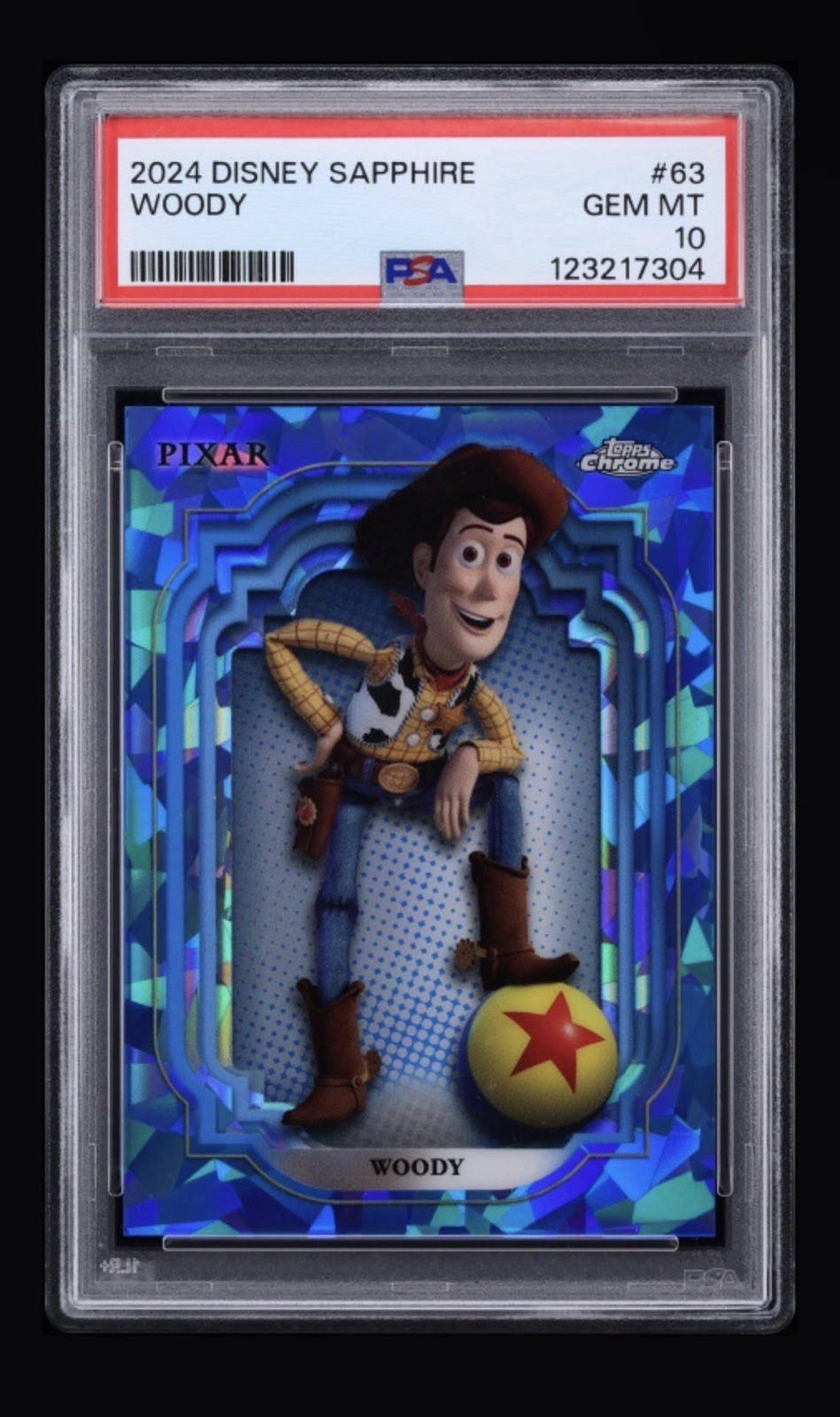2024 Topps Chrome Disney Pixar Sapphire Woody #63 PSA 10 GEM MINT LOW POP 2024 Topps Chrome Disney Pixar Sapphire Woody #63 PSA 10 GEM MINT LOW POP