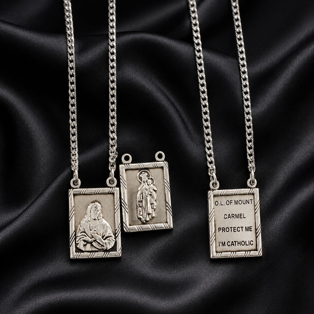 Sterling Silver 2 Piece Scapular Medal Pendants With 30 Sterling Silver 2 Piece Scapular Medal Pendants With 30