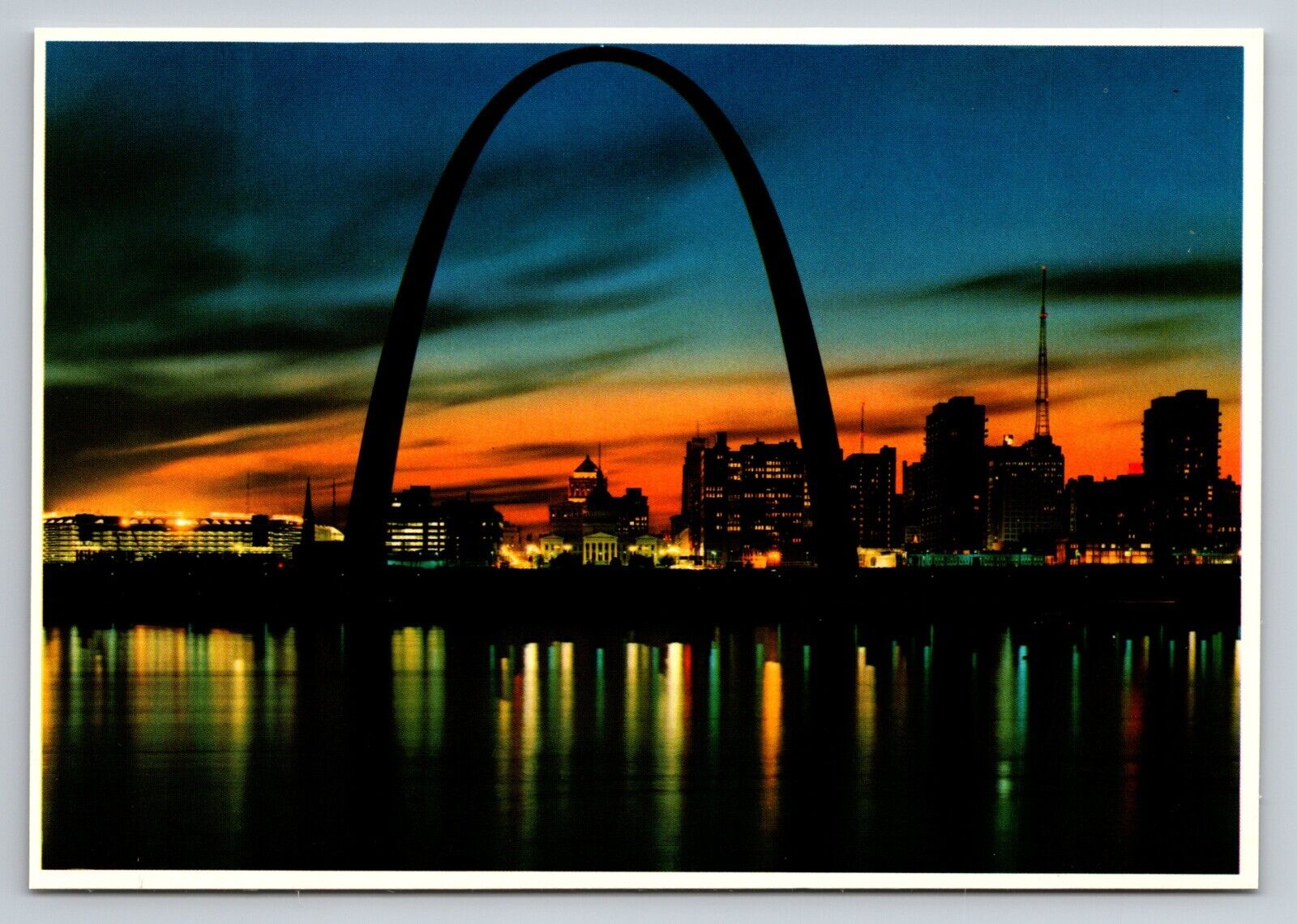 The Gateway Memorial Arch Sunset St. Louis Missouri Vintage Unposted Postcard