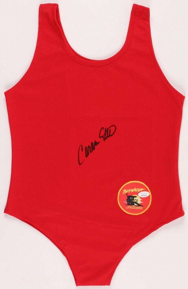 Carmen Electra signed autographed Baywatch logo Lifeguard red swimsuit JSA COA Carmen Electra signed autographed Baywatch logo Lifeguard red swimsuit JSA COA
