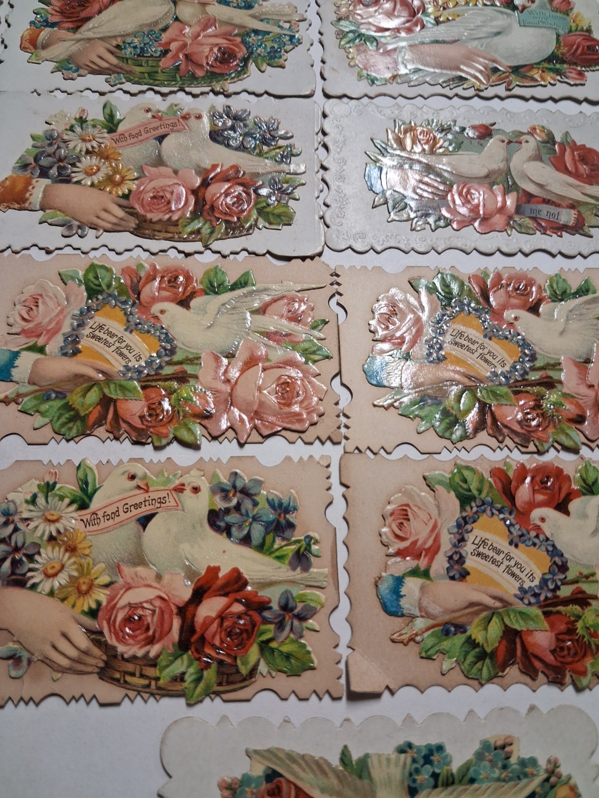 1880s-90s VICTORIAN Bird EMBOSSED Doves FLOWERS Floral 2 1880s-90s VICTORIAN Bird EMBOSSED Doves FLOWERS Floral 2