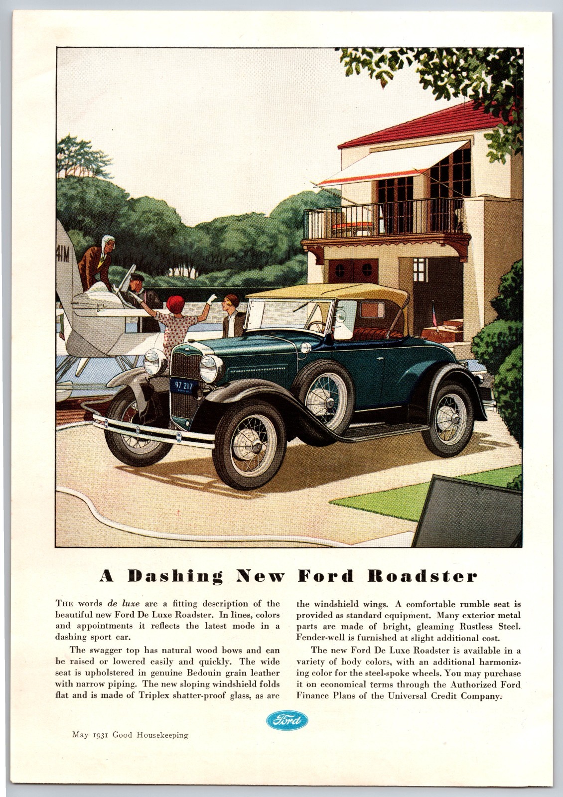 Vintage 1931, Ford Roadster, Seaplane, Automobile, Auto, Car, 30's Print Ad Vintage 1931, Ford Roadster, Seaplane, Automobile, Auto, Car, 30's Print Ad