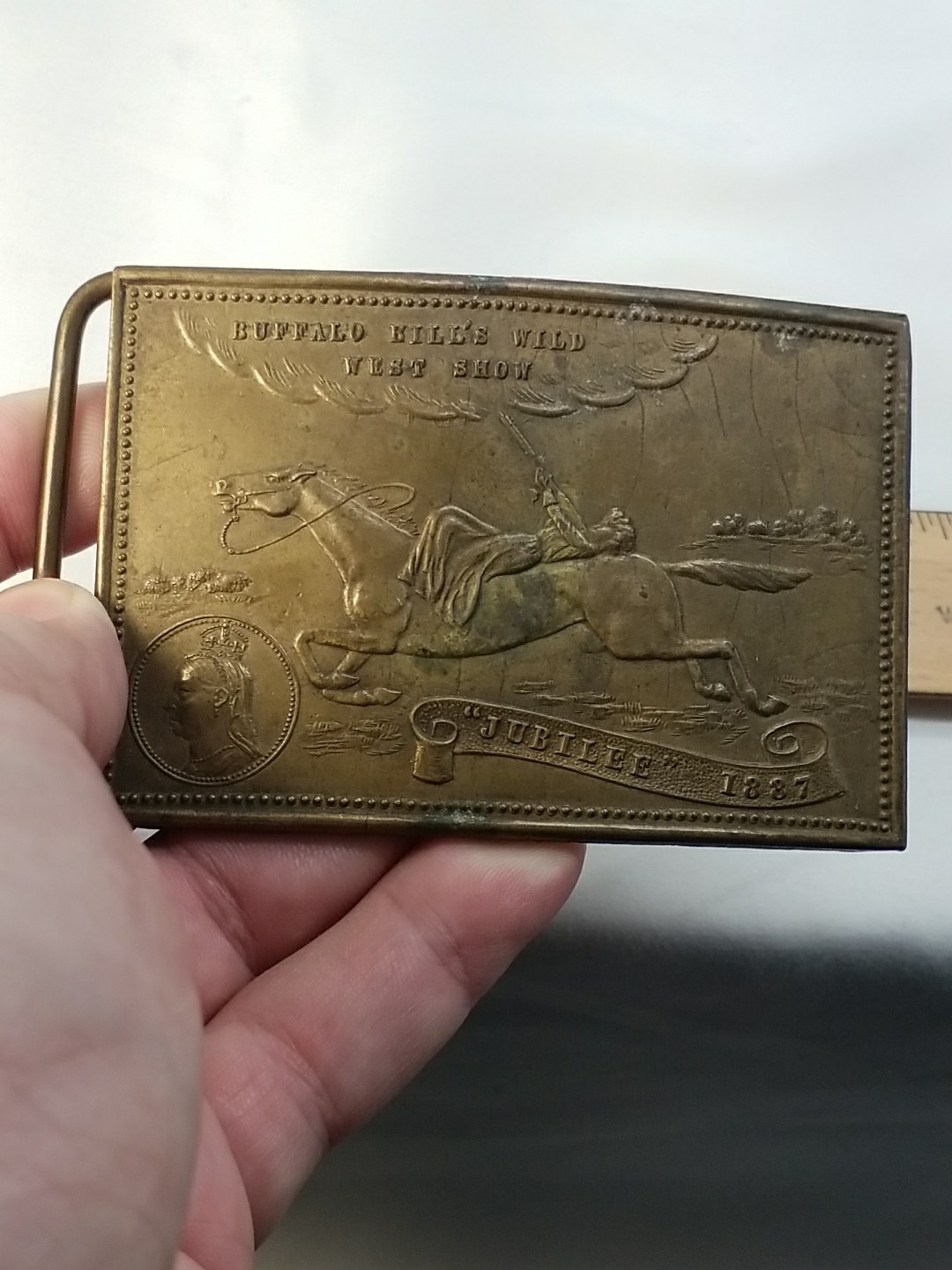 Vtg Buffalo Bill Wild West Brass Belt Buckle Early Sand Cast Official Souvenir 