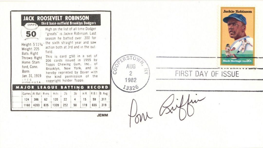 Tom Griffin signs Jackie Robinson Envelope - Autographs - Autographs of Famous P