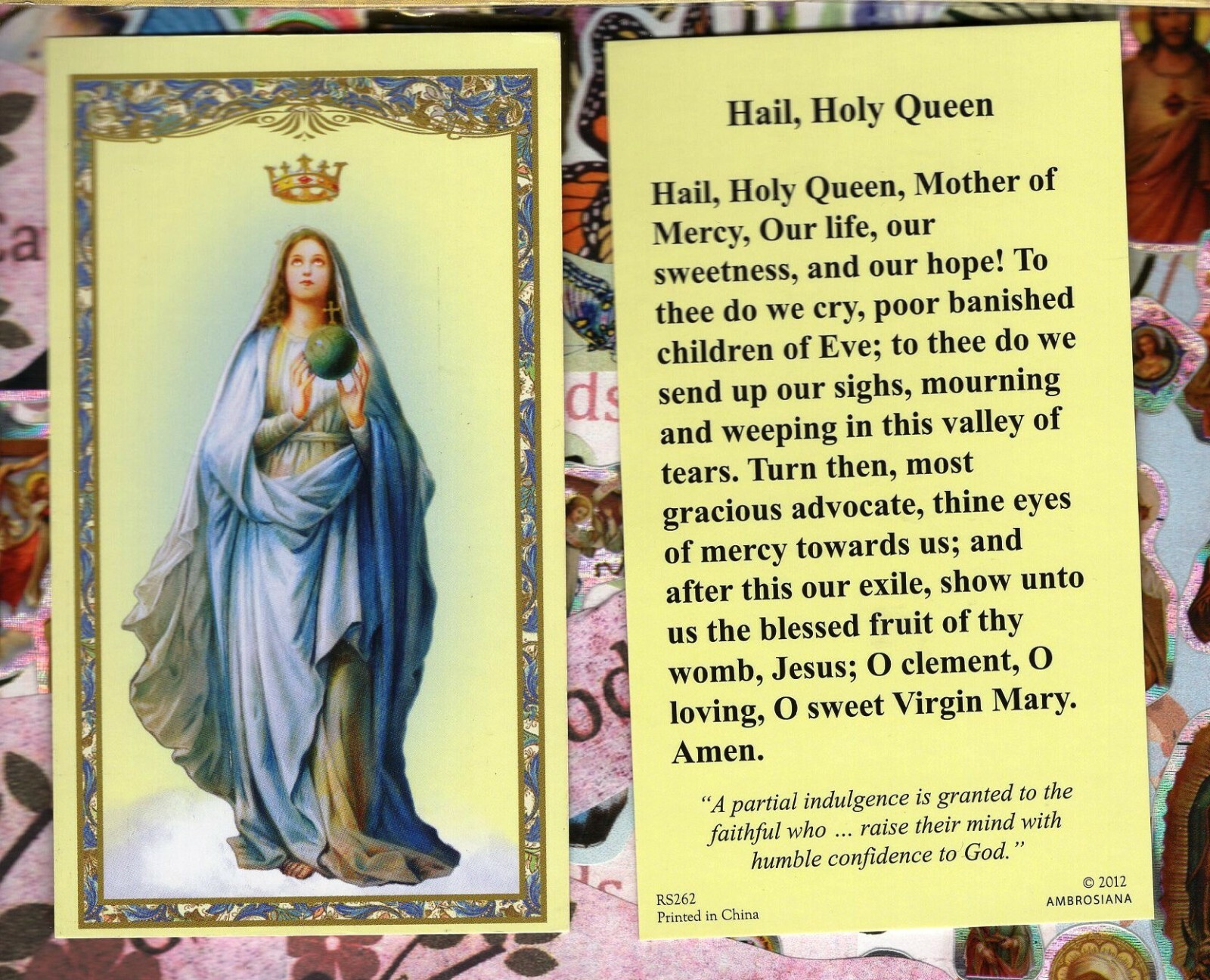 Our Lady with Hail Holy Queen Prayer - Paperstock Holy Card Our Lady with Hail Holy Queen Prayer - Paperstock Holy Card