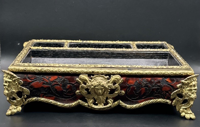 Antique French 19th C Inkwell Gold Gild Carved Wood Antique French 19th C Inkwell Gold Gild Carved Wood