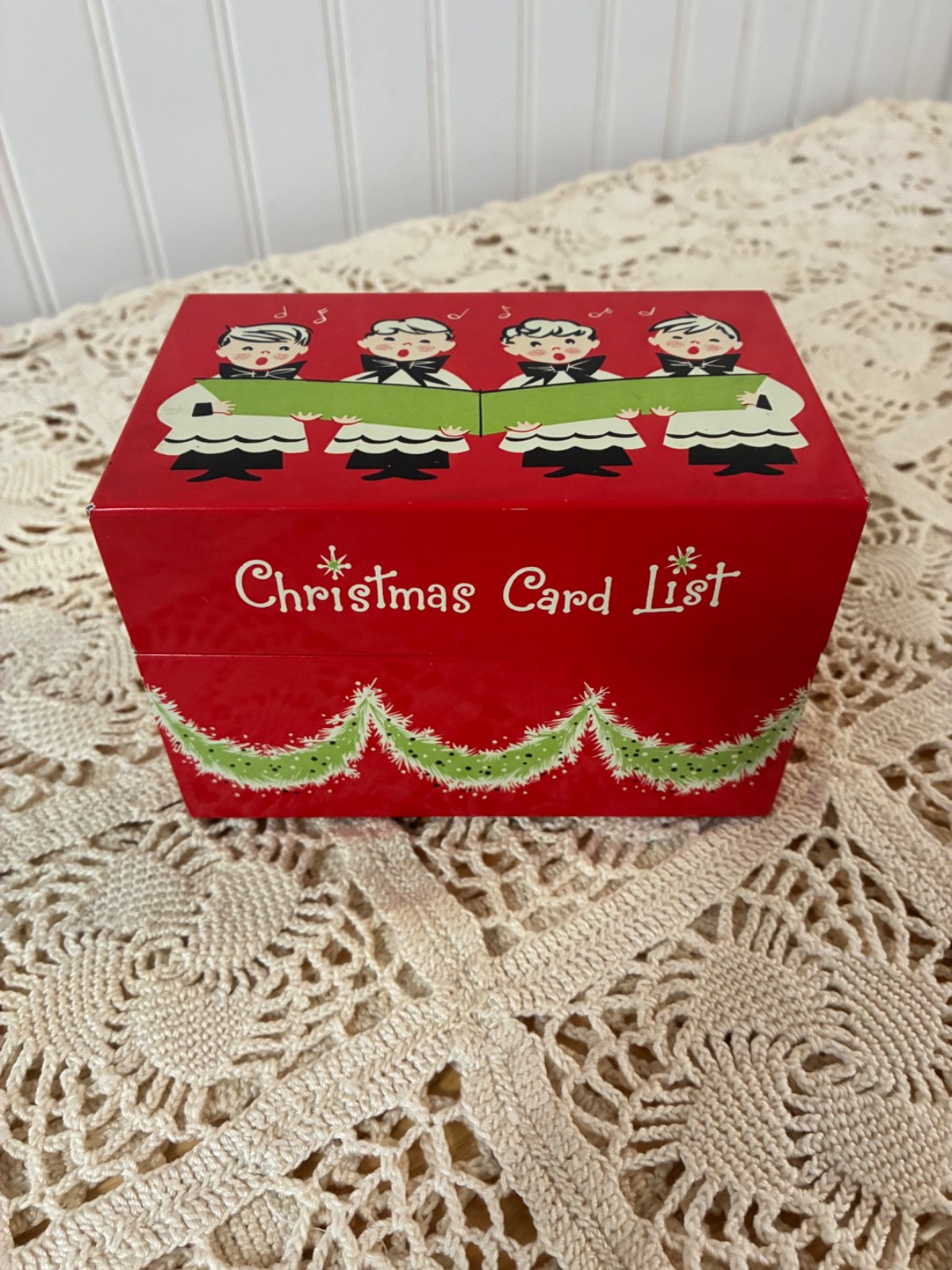 Vintage 1950s Stylecraft 810 Christmas Card List Metal Tin Box Choir Boys MCM Vintage 1950s Stylecraft 810 Christmas Card List Metal Tin Box Choir Boys MCM