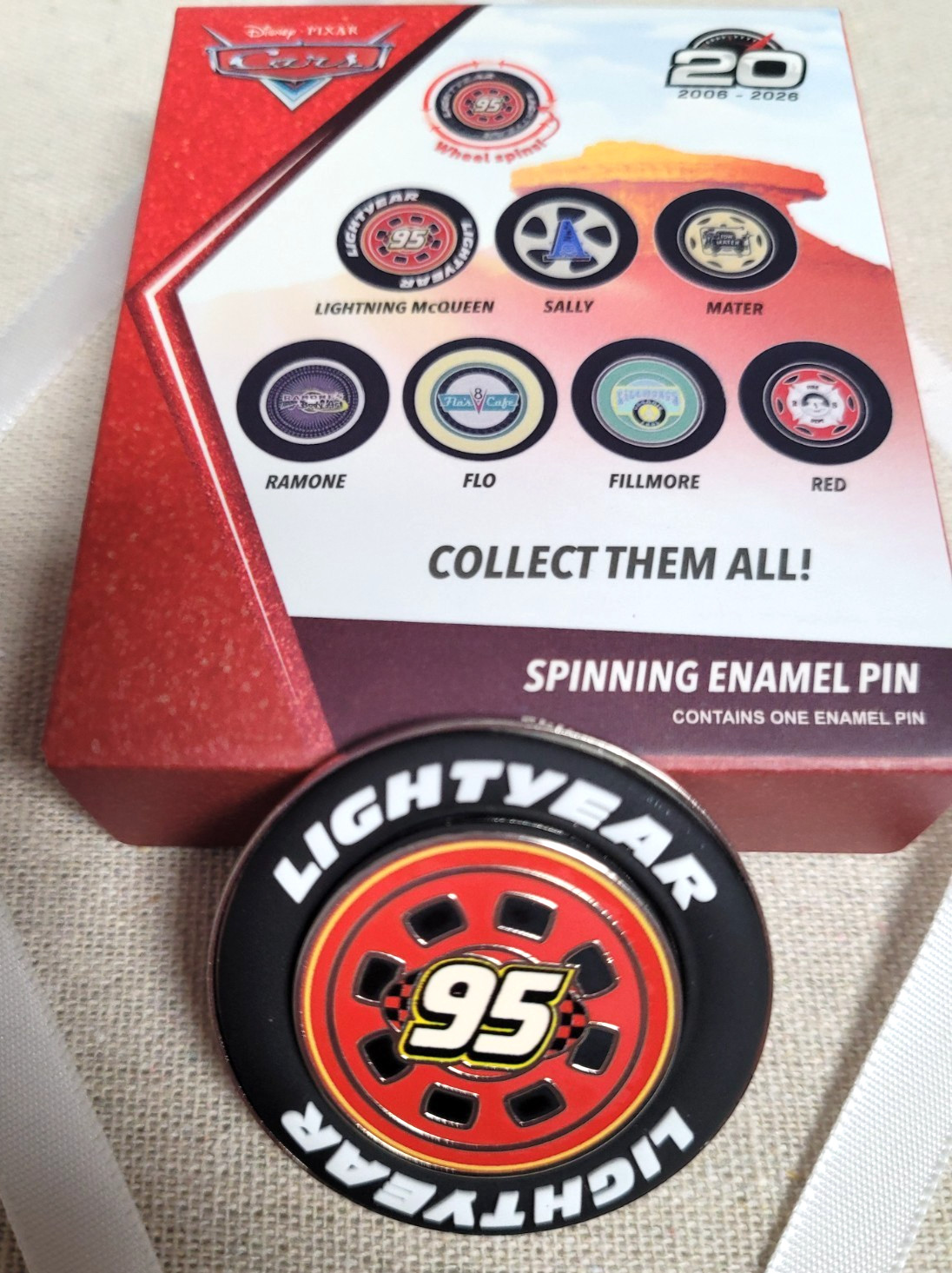 Disney Pixar Cars Spinning Tire Pin: Lightning McQueen 95 NEW Monogram BoxLunch Disney Pixar Cars Spinning Tire Pin: Lightning McQueen 95 NEW Monogram BoxLunch