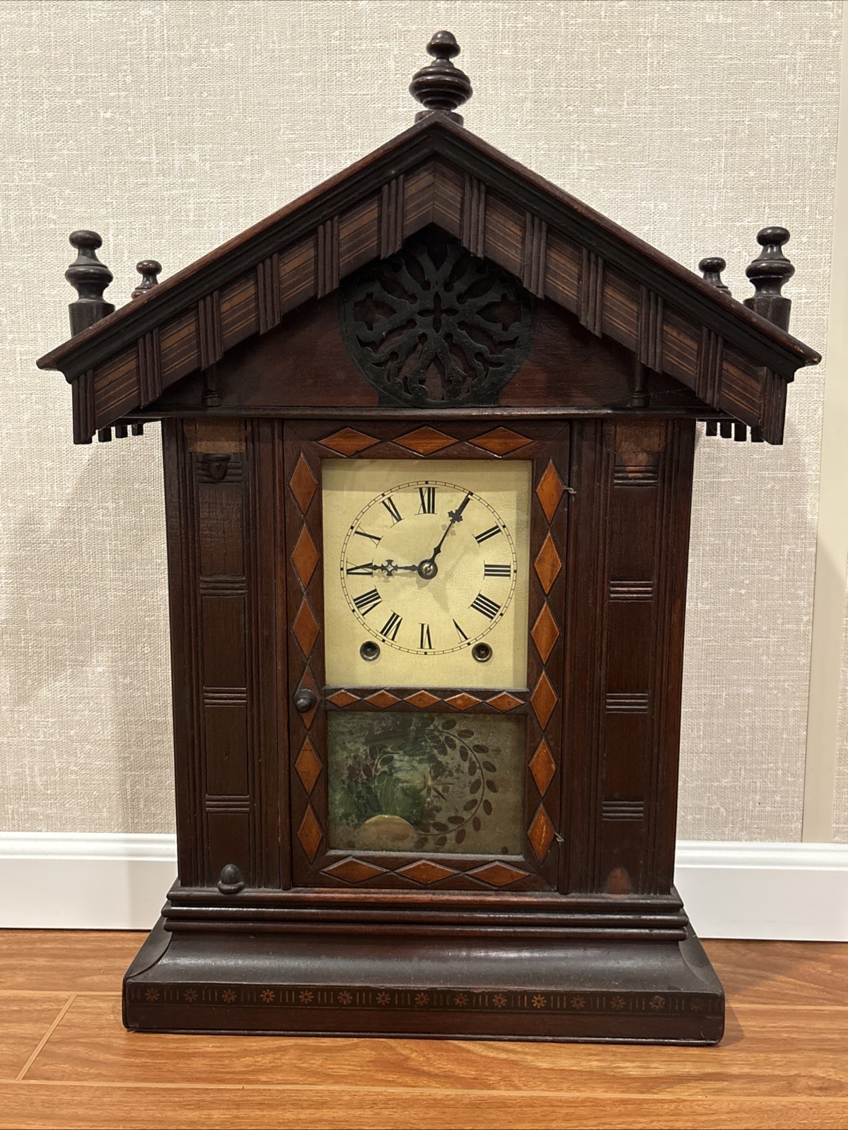 Large Antique Carved Black Forest Architectural Shelf Clock - Must See Runs Large Antique Carved Black Forest Architectural Shelf Clock - Must See Runs