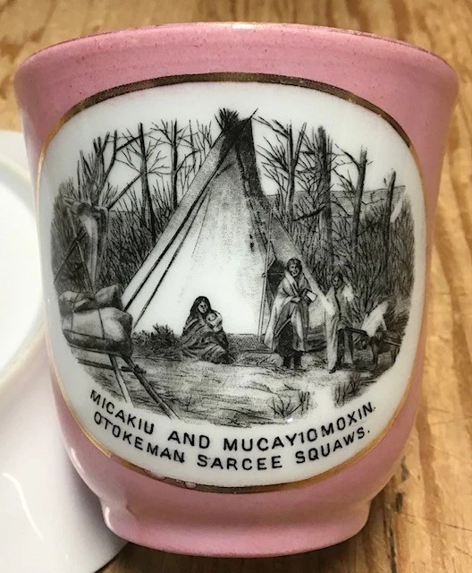 Antique Souvenir China Cup & Plate Calgary Alberta Canada SARCEE SQUAW INDIANS