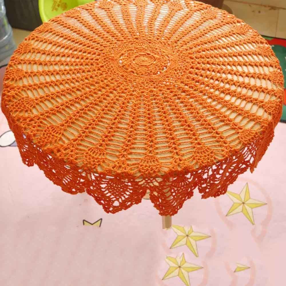 31in Orange Vintage Hand Crochet Lace Tablecloth Doily Round Table Cover Topper