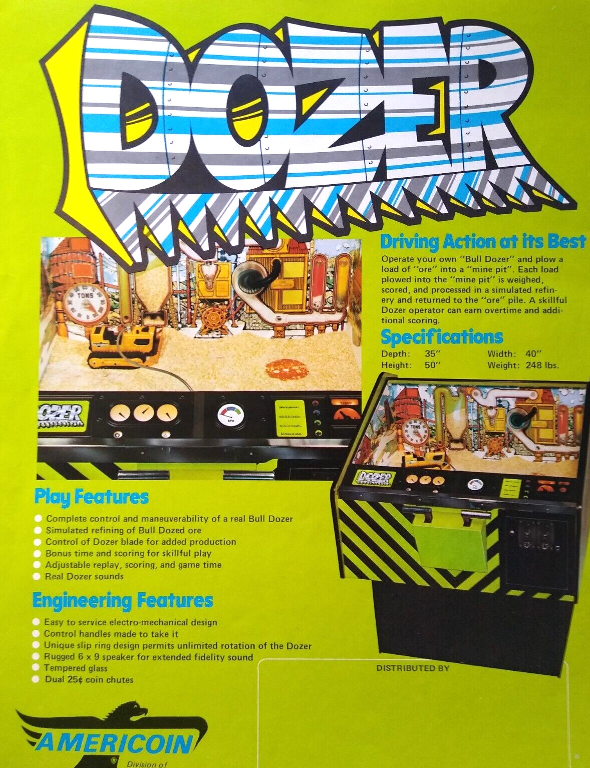 Dozer Arcade Game Flyer Original Americoin Vintage 1976 Promo Artwork Retro