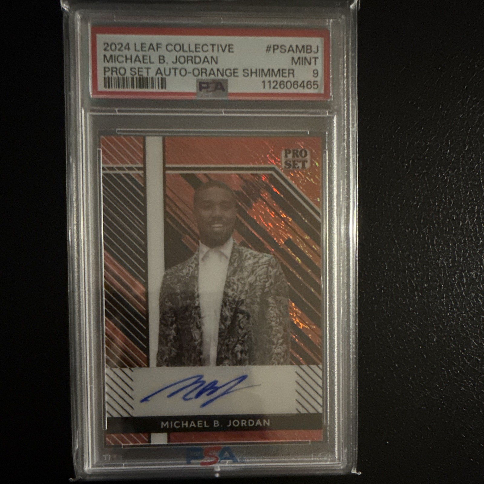 Leaf 2024 Collective Michael B. Jordan Pro Set Auto-Orange Shimmer PSA 9 2/8 Leaf 2024 Collective Michael B. Jordan Pro Set Auto-Orange Shimmer PSA 9 2/8