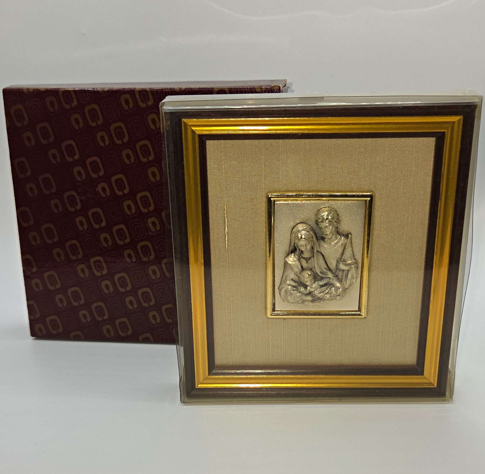 New Vintage Italian 925 Sterling Silver Holy Family Framed Plaque Creazini Boxed