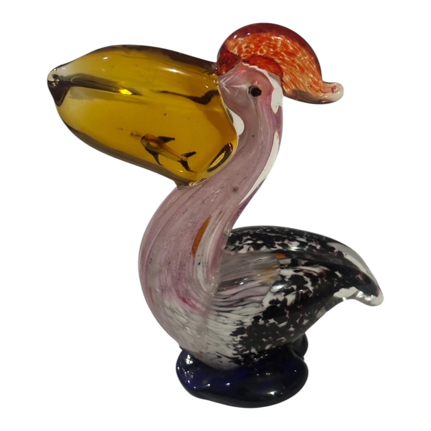 Vtg Hand Blown Murano Art Glass Pelican bird with fish figurene paper weight Vtg Hand Blown Murano Art Glass Pelican bird with fish figurene paper weight