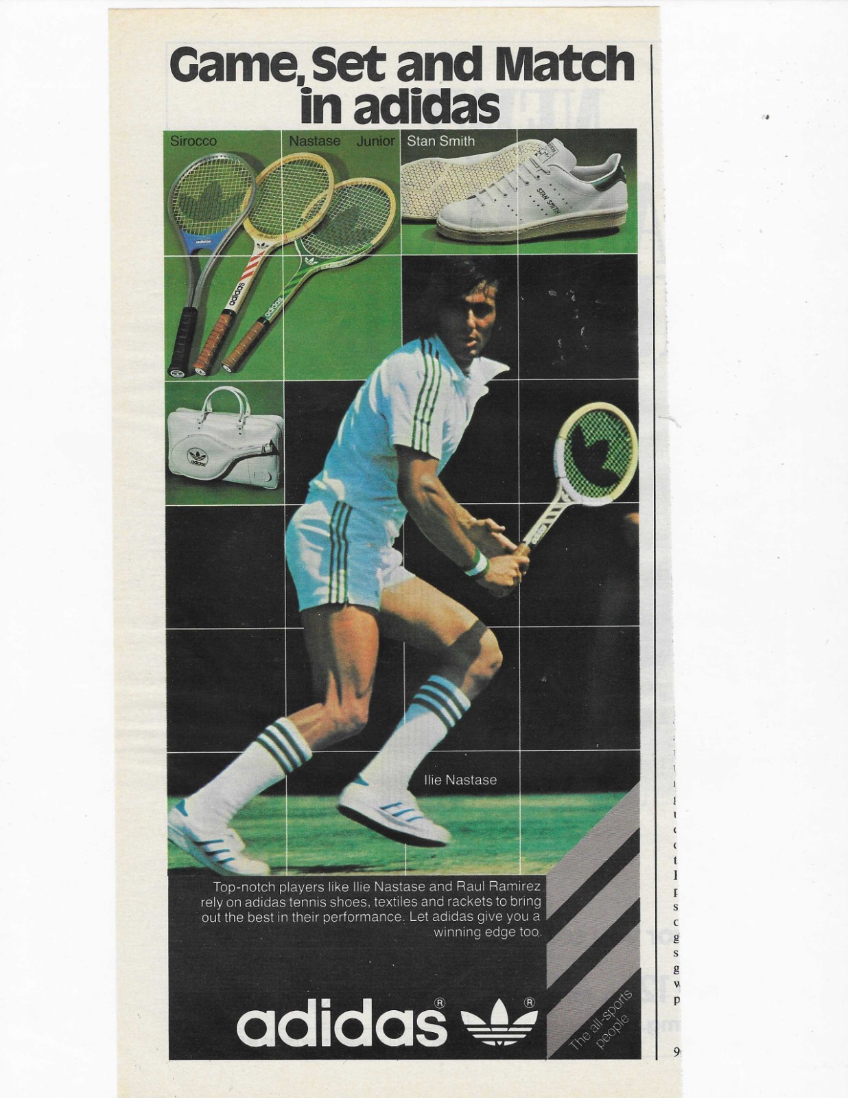 TENNIS ILIE NASTASE ADIDAS ORIGINAL PRINT AD TENNIS ILIE NASTASE ADIDAS ORIGINAL PRINT AD