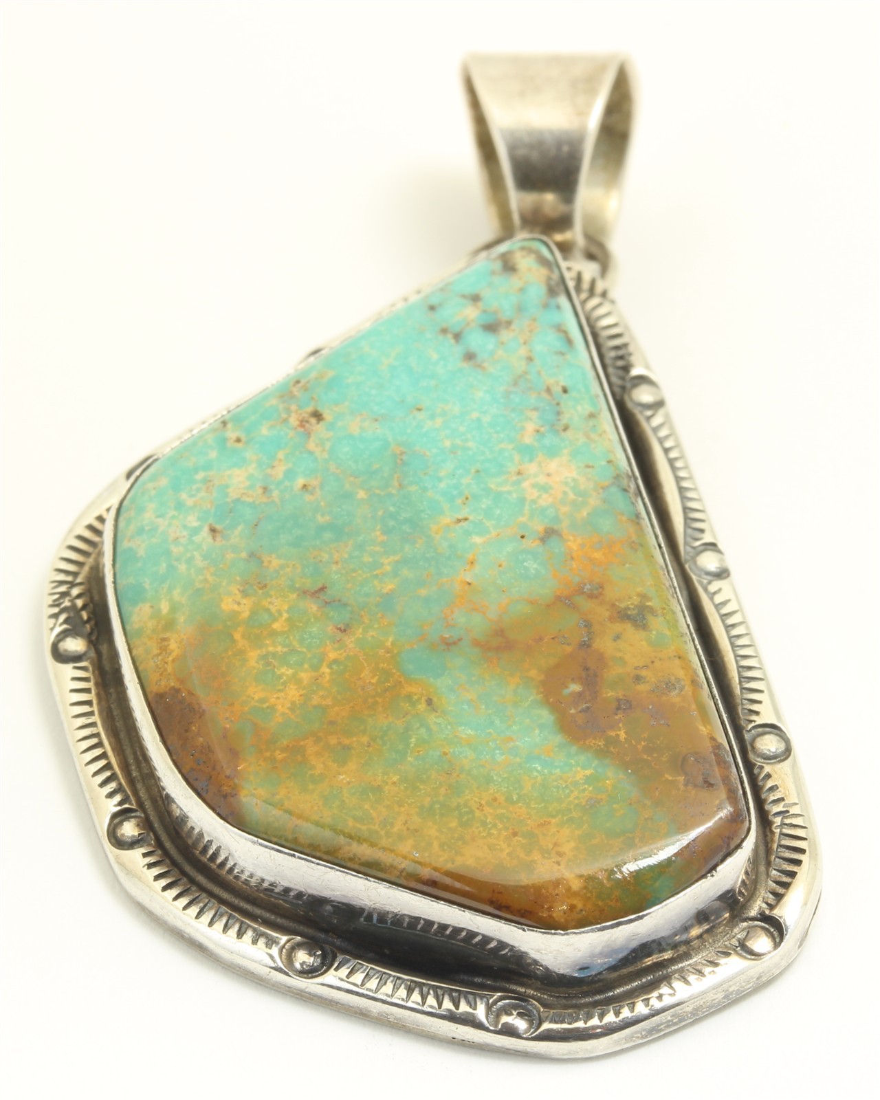 Navajo Sterling Silver SIGNED T Large Blue Green Turquoise Pendant 15.5g Navajo Sterling Silver SIGNED T Large Blue Green Turquoise Pendant 15.5g