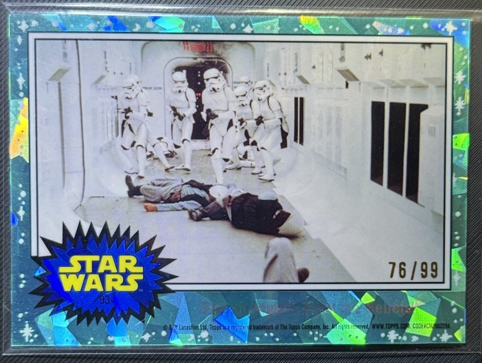 2022 Topps Chrome Star Wars Sapphire #93 Stormtroopers Blast the Rebels Aqua /99