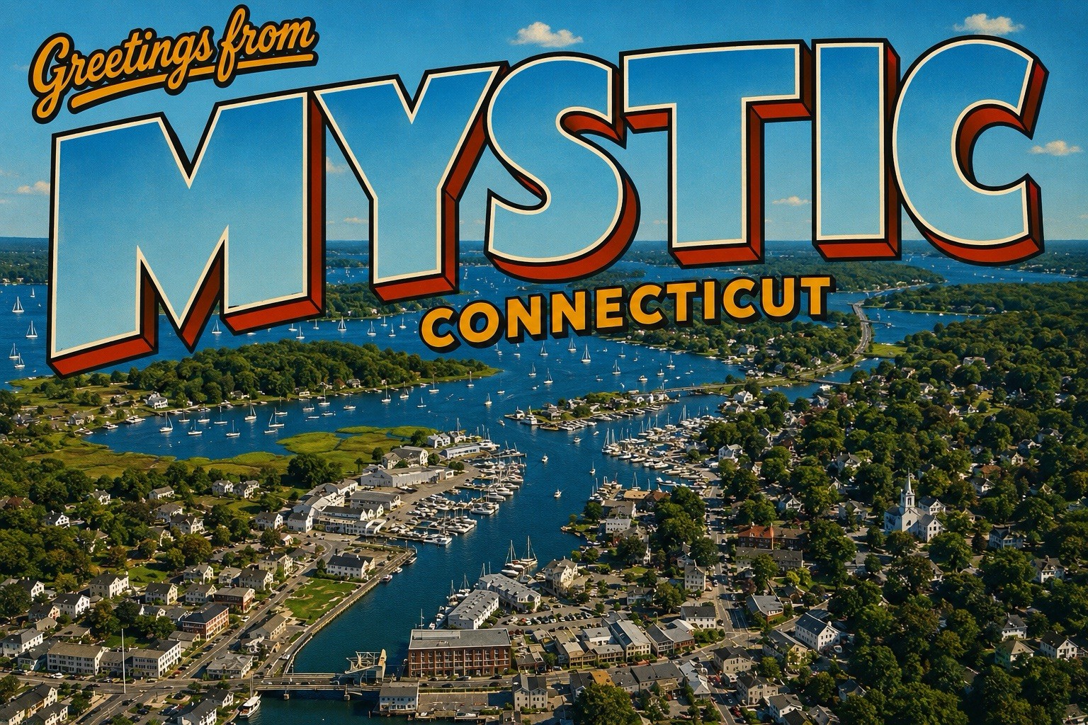 Greetings From MYSTIC, CONNECTICUT MODERN Vintage Postcard C858
