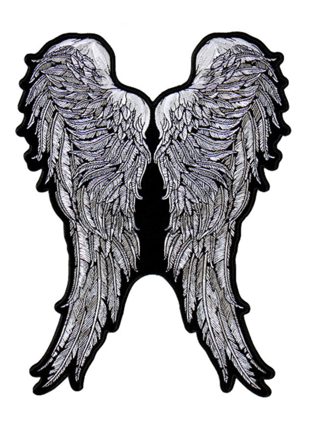 ANGEL WING FEATHERS EMBROIDERED 11 INCH IRON ON MC BIKER PATCH