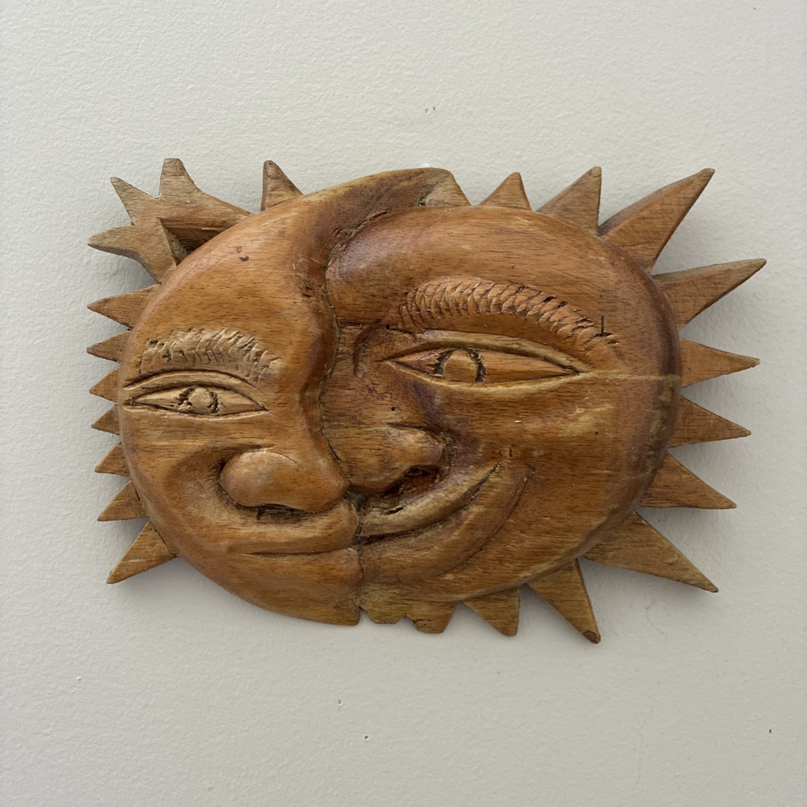 Folk Art Moon & Sun wooden wall art hand carved Artist Signed plaque Folk Art Moon & Sun wooden wall art hand carved Artist Signed plaque