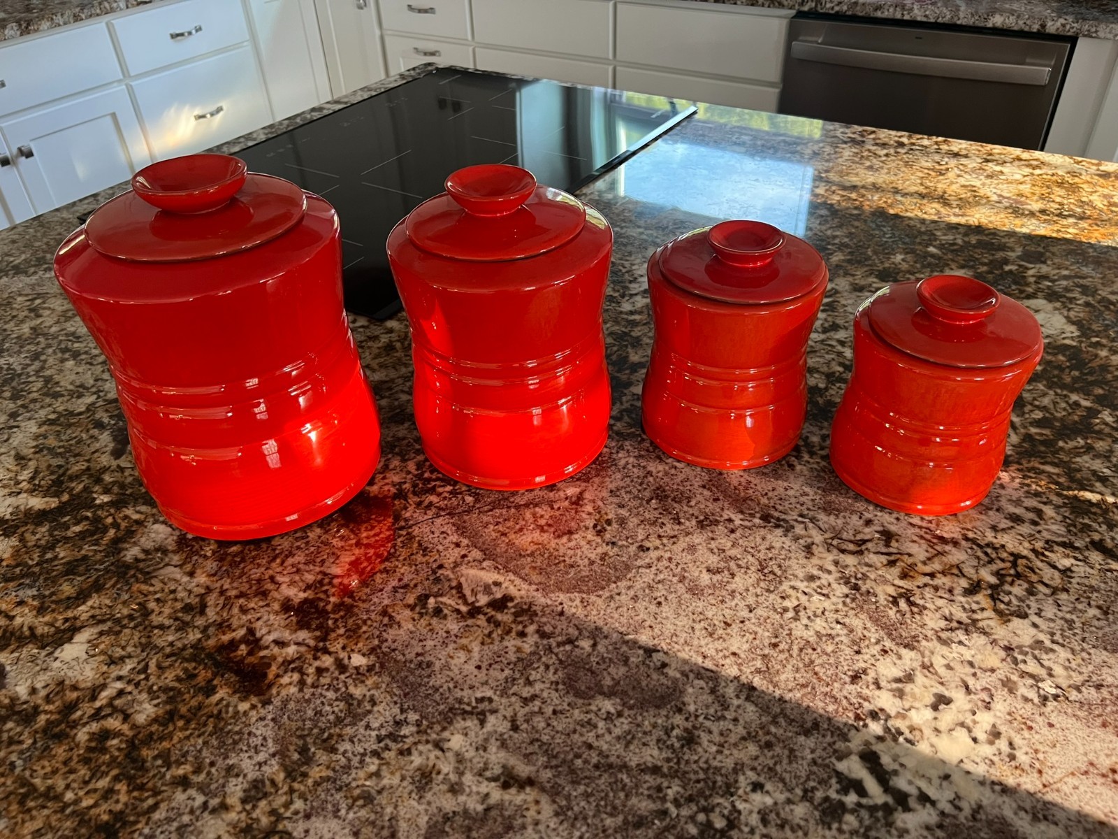 FRANKOMA PLAINSMAN FLAME RED ORANGE CANISTER SET #26 FACTORY MINT 4 PC COMPLETE FRANKOMA PLAINSMAN FLAME RED ORANGE CANISTER SET #26 FACTORY MINT 4 PC COMPLETE