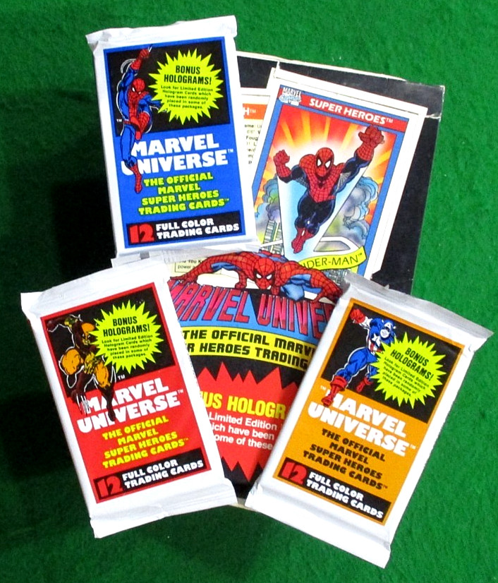 Marvel UNIVERSE 1ST SER. 1990 IMPEL- 3 SEALED PACKS + EMPTY DISPLAY BOX (READ)